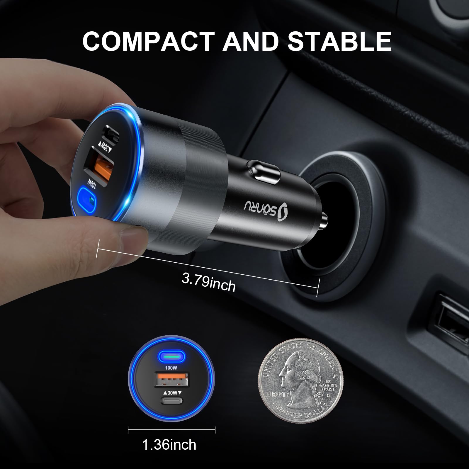 130W USB C Car Charger 3 Ports - PD/PPS 100W + QC 30W Fast Charging Adapter - Compatible with iPhone 16/15/14/13 Pro Max, Samsung S23, iPad, MacBook - Perfect for Road Trips & Long Drives