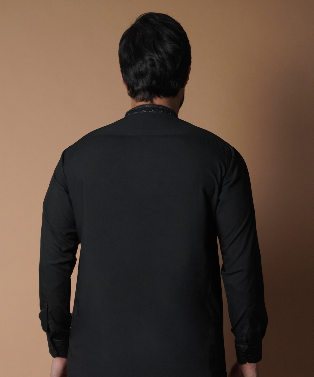 Elegant Jet Black Shalwar Kameez for Men - Traditional Pakistani Outfit for Weddings & Festivals | Premium Cotton Embroidered Kurta Pajama Set for Special Occasions