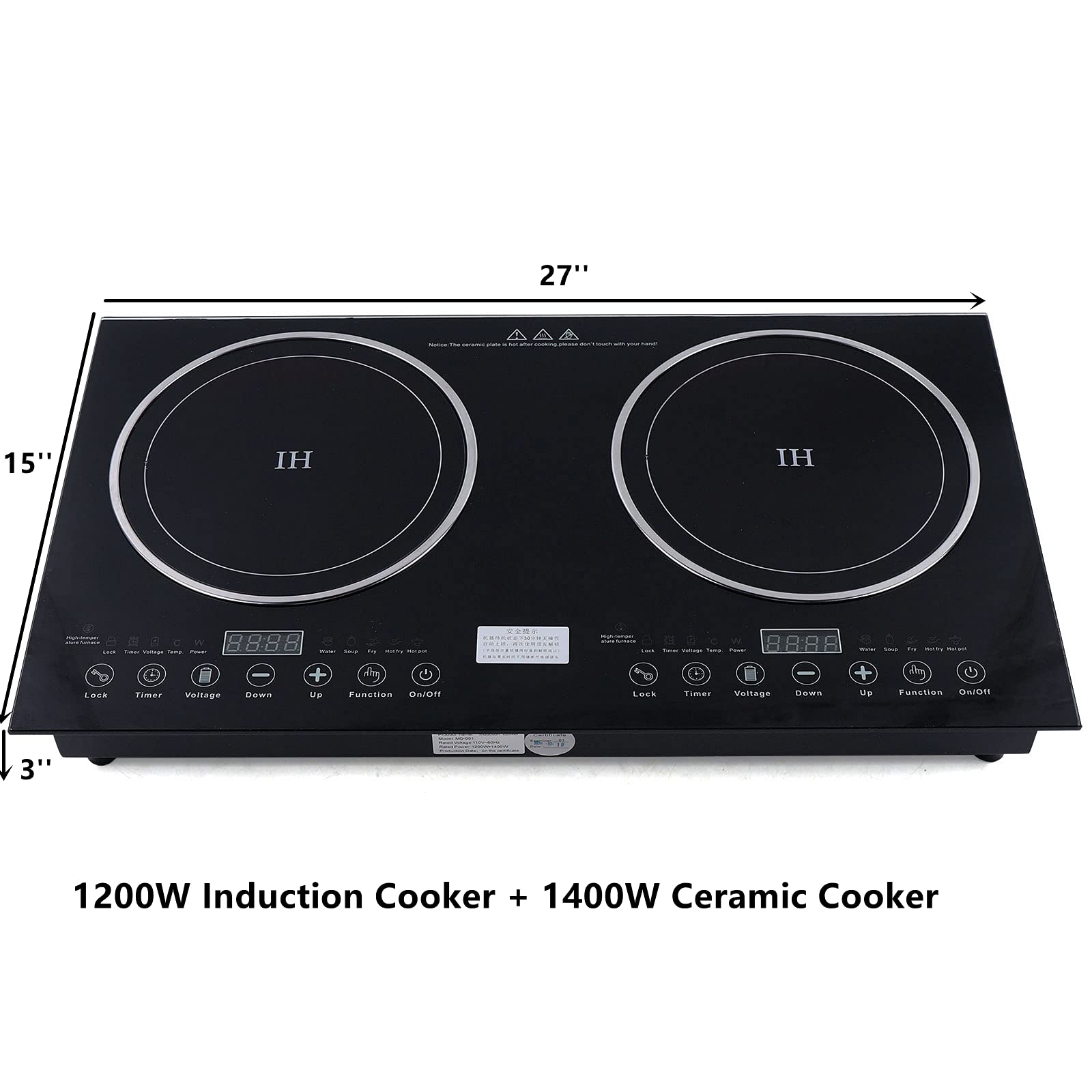 2600W Electric Dual Cooktop Countertop Burner with 8 Power Levels - 1200W Induction & 1400W Ceramic Stove for Fast Cooking | Recessible Design for Kitchen Countertops | Perfect for Small Kitchens, Dorms, RVs & Outdoor Cooking