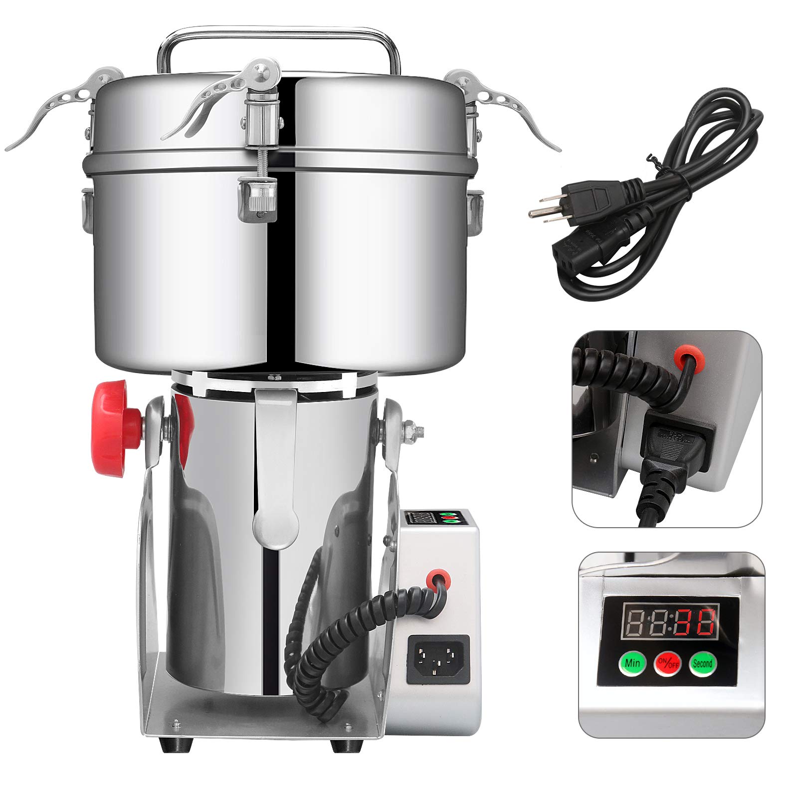 2000g Commercial Electric Grain Grinder - Stainless Steel Mill for Coffee, Spices, Herbs & Nuts - LCD Digital Display - Perfect for Home Kitchens, Bakeries & Coffee Shops