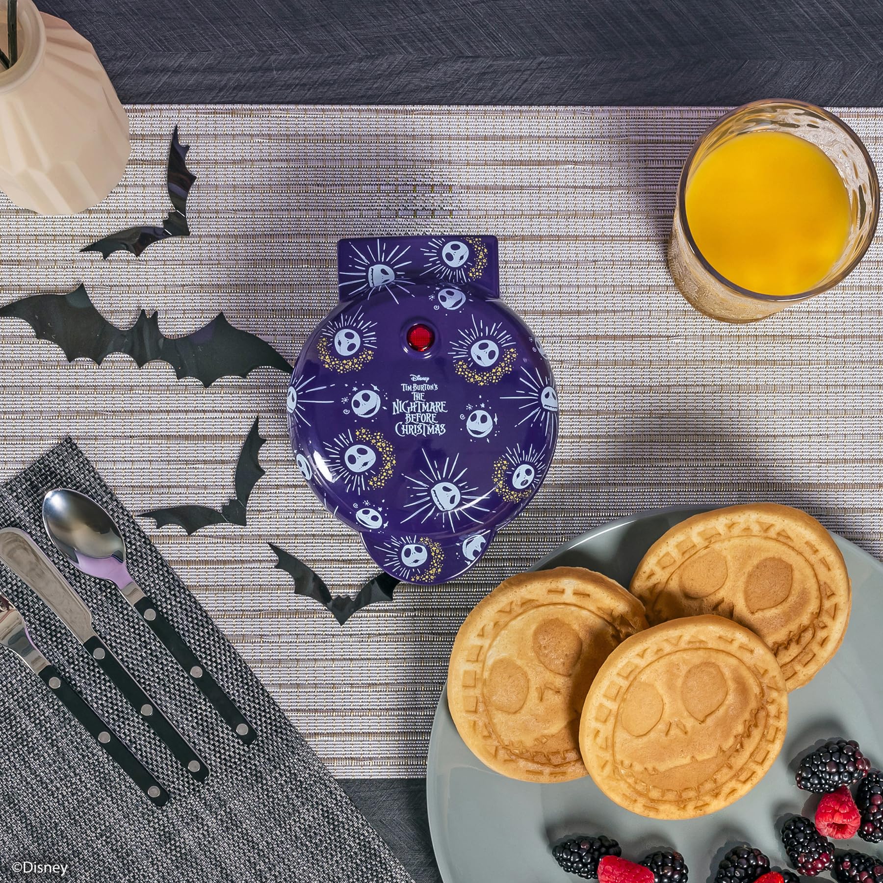 Uncanny Brands Nightmare Before Christmas Jack Skellington Mini Waffle Maker - 2-Slice Non-Stick Waffle Iron for Kids & Adults - Perfect for Breakfast, Halloween Parties & Disney Themed Events