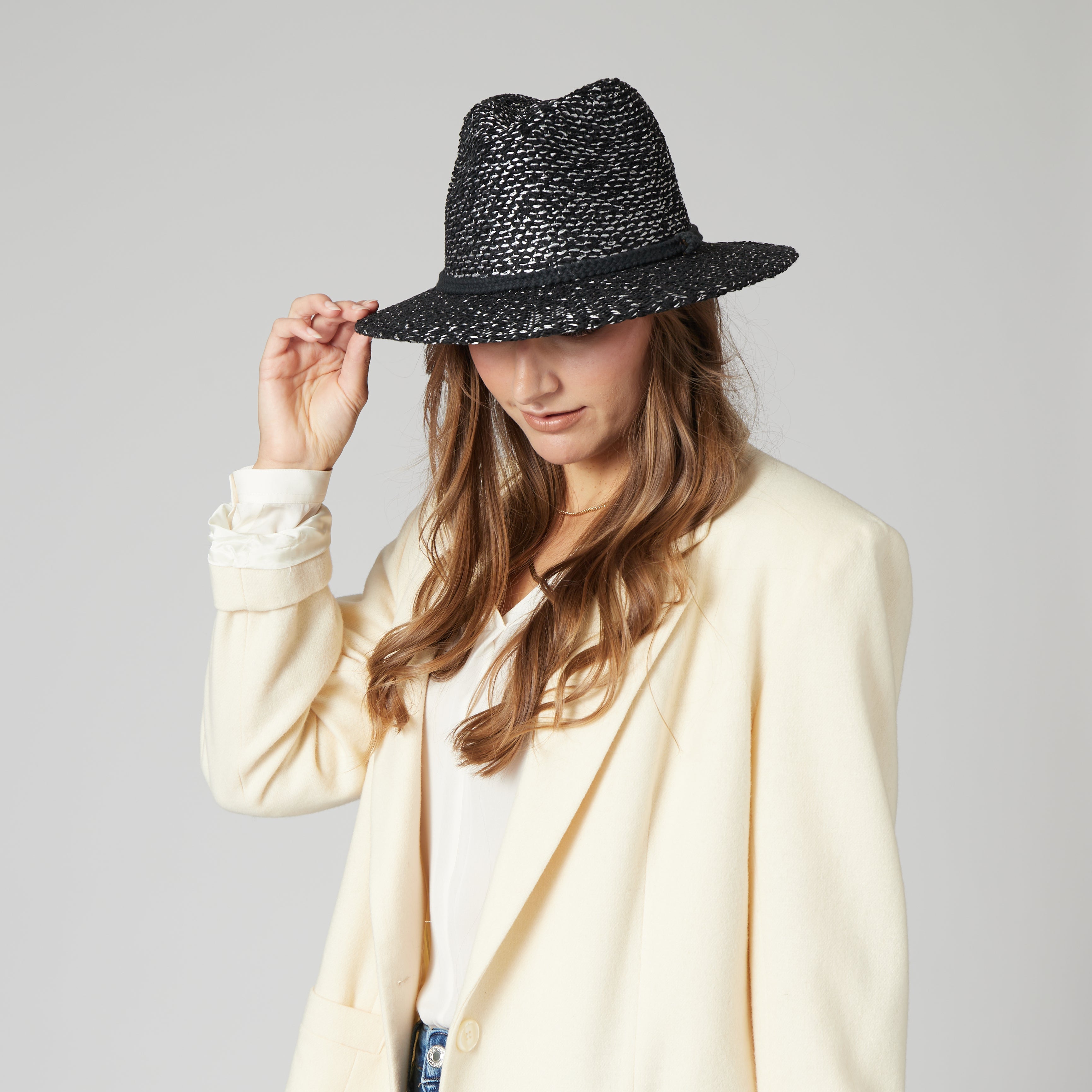 Stylish Women's Fedora Hat with Woven Lurex & Braided Trim - Fashionable Wide Brim Sun Hat for Outdoor, Beach, and Party Occasions