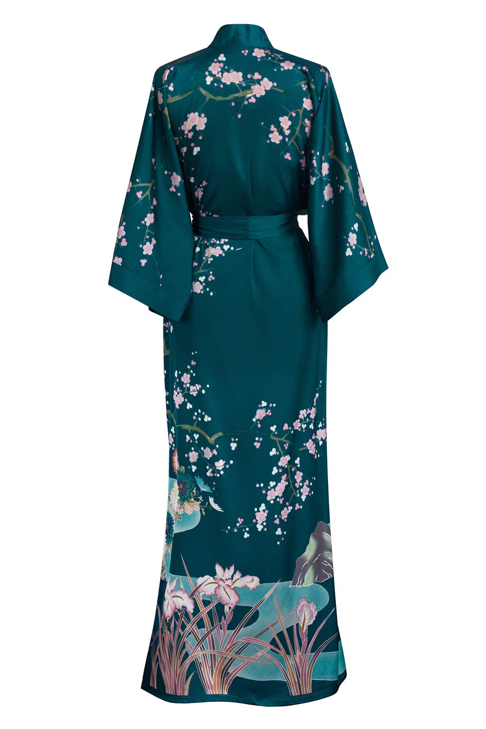 KIM+ONO Women's Charmeuse Kimono Robe Long - Elegant Watercolor Floral Print Lightweight Loungewear for Spa, Bridal Party & Beach Cover-Up