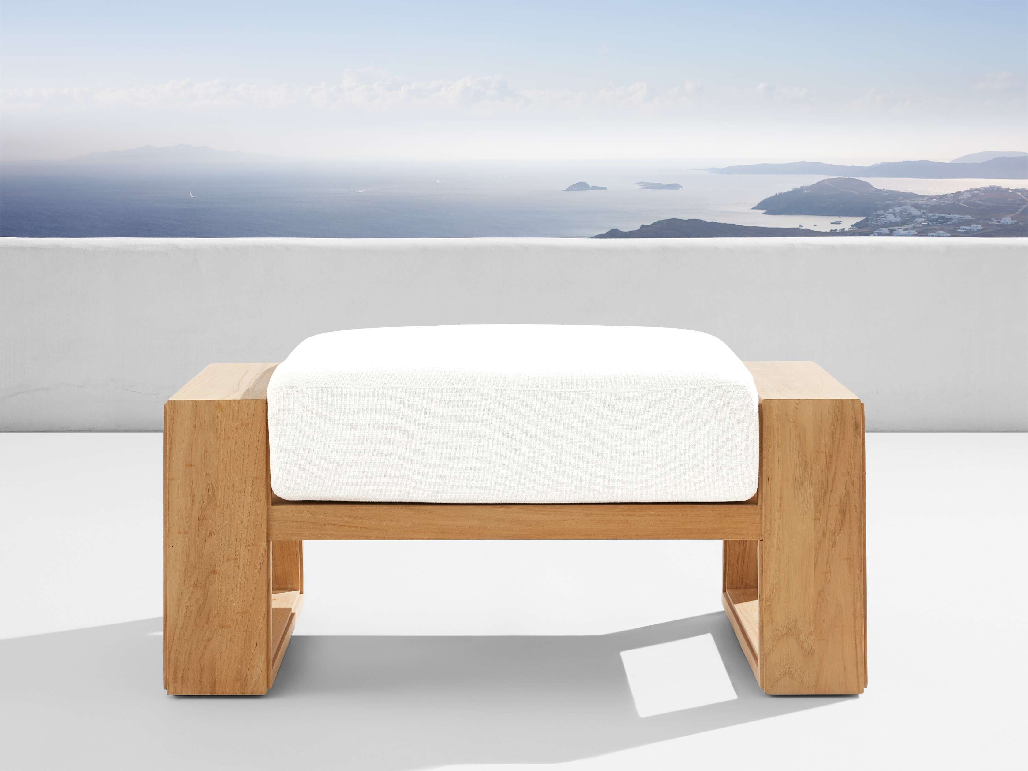 Premium Teak Ottoman for Outdoor & Indoor Use - Canyon Style in Eden Snow - Perfect for Patio, Garden, and Living Room Decor