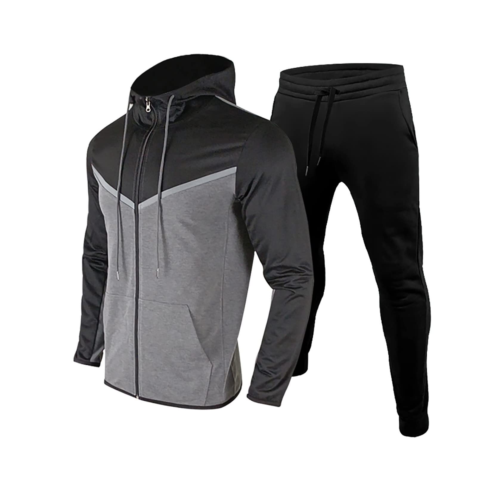 Blandoom Men's Fleece-Lined Tracksuit Set - Hooded Zip Jacket & Jogger Pants | Y2K Style Activewear for Gym, Running & Casual Wear