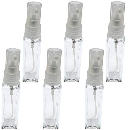 Refillable 10ml Empty Glass Spray Bottles for Toner, Perfume, Essential Oils & Aromatic Water - Clear Square Travel Size (Set of 6) | Perfect for DIY Skincare, Fragrance Mixing & Aromatherapy