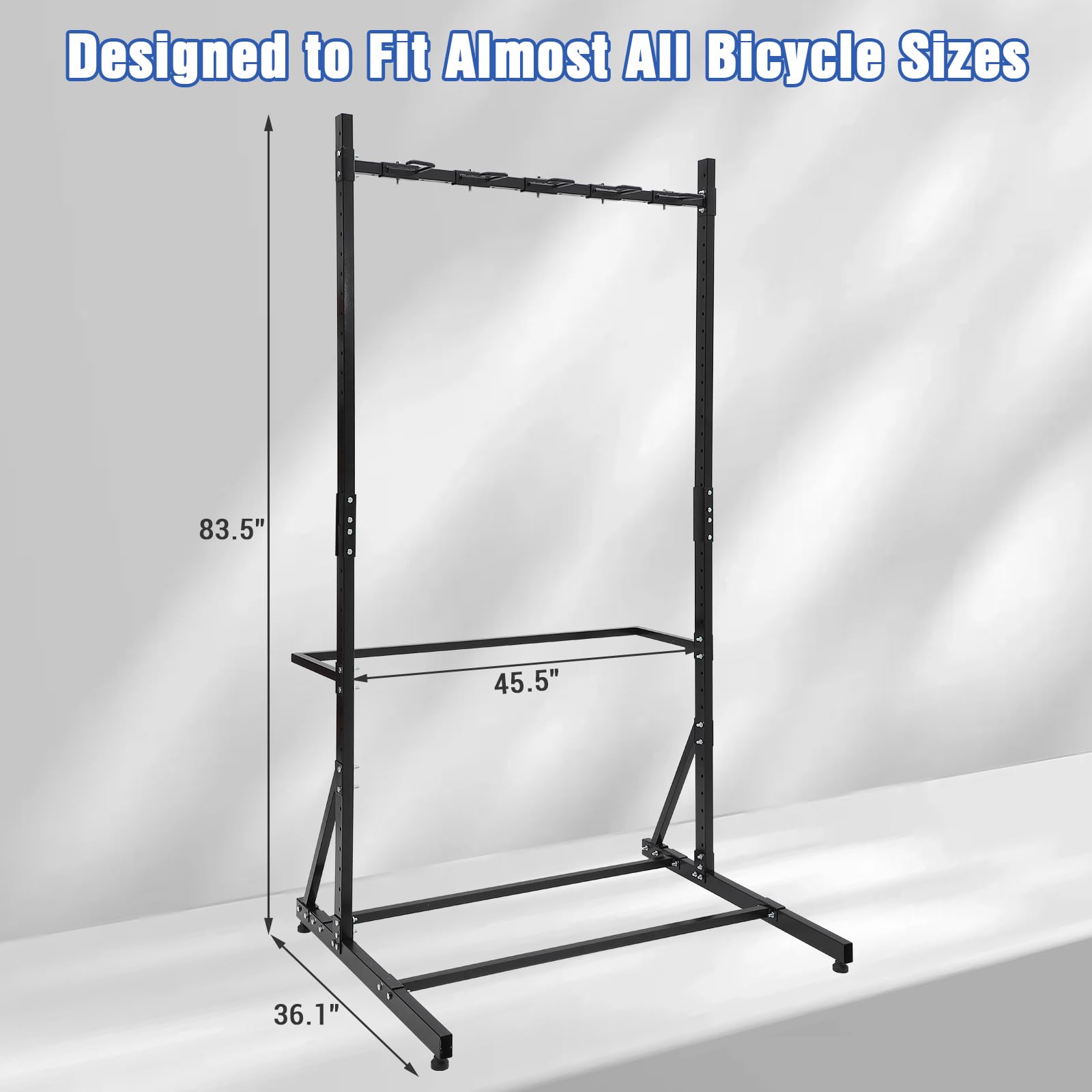 Heavy Duty Freestanding Bike Rack for 5 Bicycles - 300 lbs Capacity Vertical Bike Storage Stand with Adjustable Height - Indoor/Outdoor Use for Garage, Basement & Apartment Organization