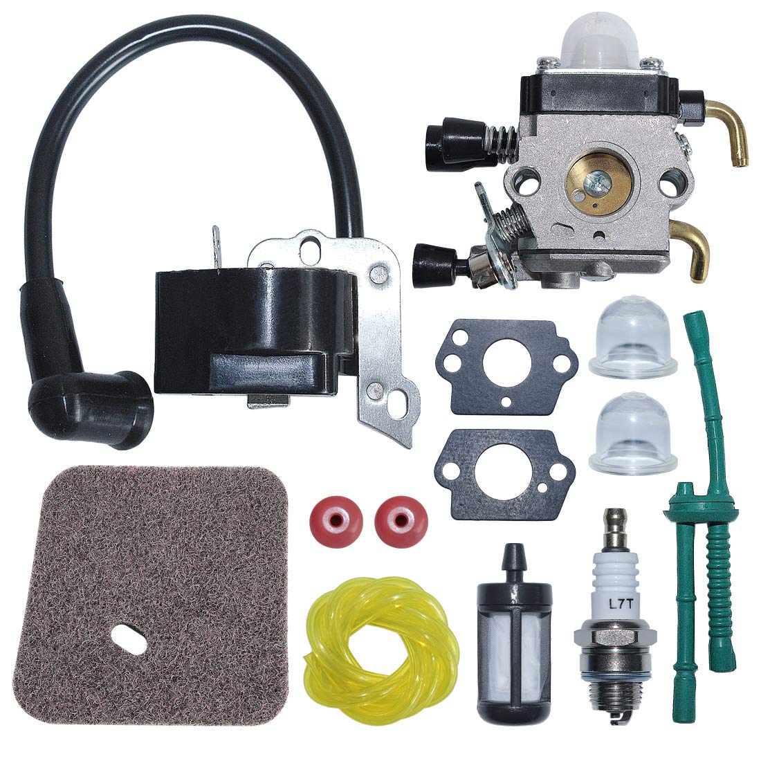 Stihl FS80 FS75 FS85 FC75 FC85 FS80R KM85 HL75 HS75 FH75 FR85 HT70 HT75 Carburetor Air Fuel Filter Line Ignition Coil Gasket Kit - Replacement Part #4137 120 0606 & 4137 400 1350 - Compatible with Stihl Trimmers, Brush Cutters & Power Tools