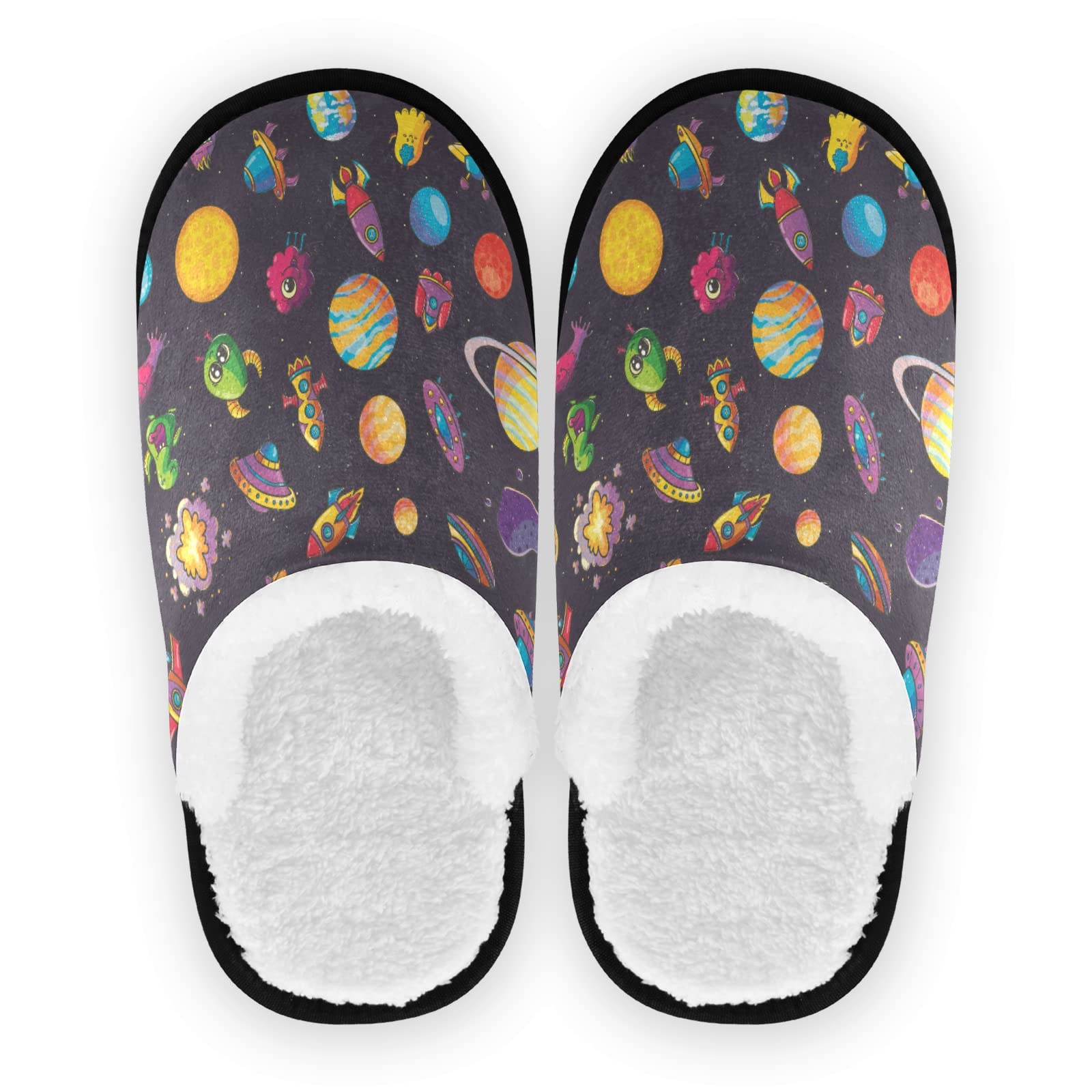 Cozy Galaxy Slippers for Women & Men - Funny Matching Couple House Shoes with Plush Fuzzy Lining - Indoor/Outdoor Slip-On Comfort - Perfect for Relaxing at Home, Gift Giving, and Space-Themed Parties