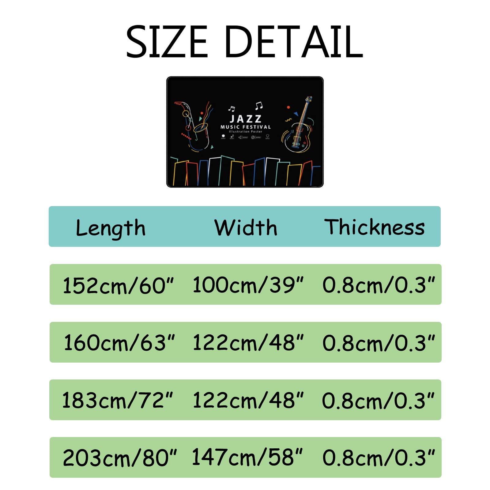 72x48in Large Non-Slip Area Rug with Jazz Music Design - Perfect for Living Room, Bedroom, Nursery, Playroom & Yoga Floor Mat - Soft & Durable Home Decor Carpet