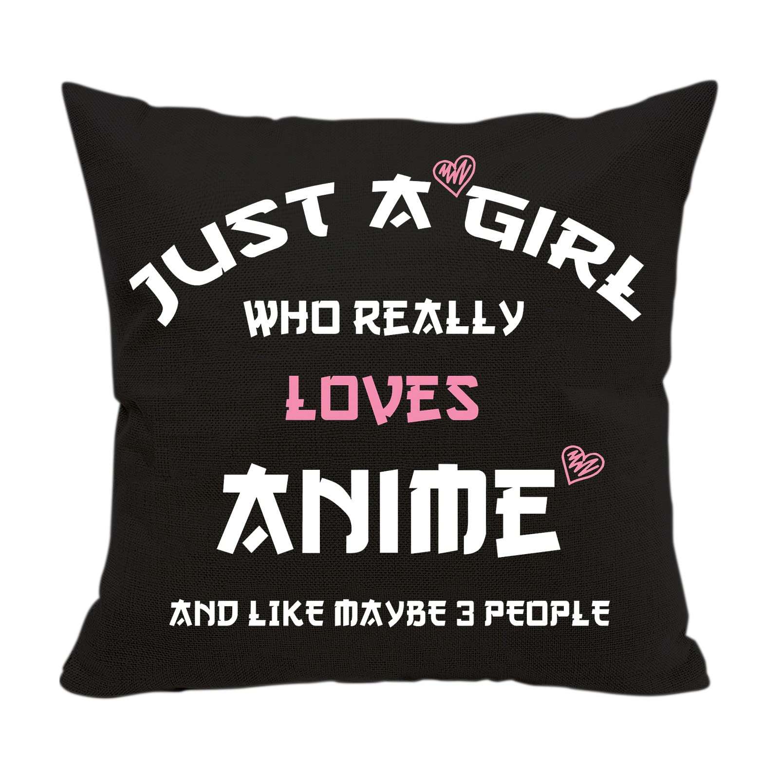 Anime Throw Pillow Cover 18x18 Inches - Double Sided Printed Anime Lover Gift for Girls & Fans (Black) - Perfect for Bedroom Decor, Anime Themed Parties & Cosplay Gifts