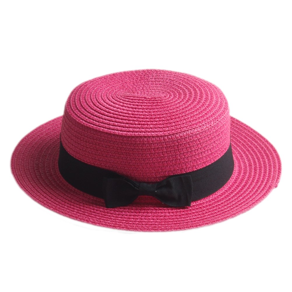 Stylish Adult Boater Straw Hat in Rose Red - Perfect for Summer Outings, Beach Vacations & Outdoor Events