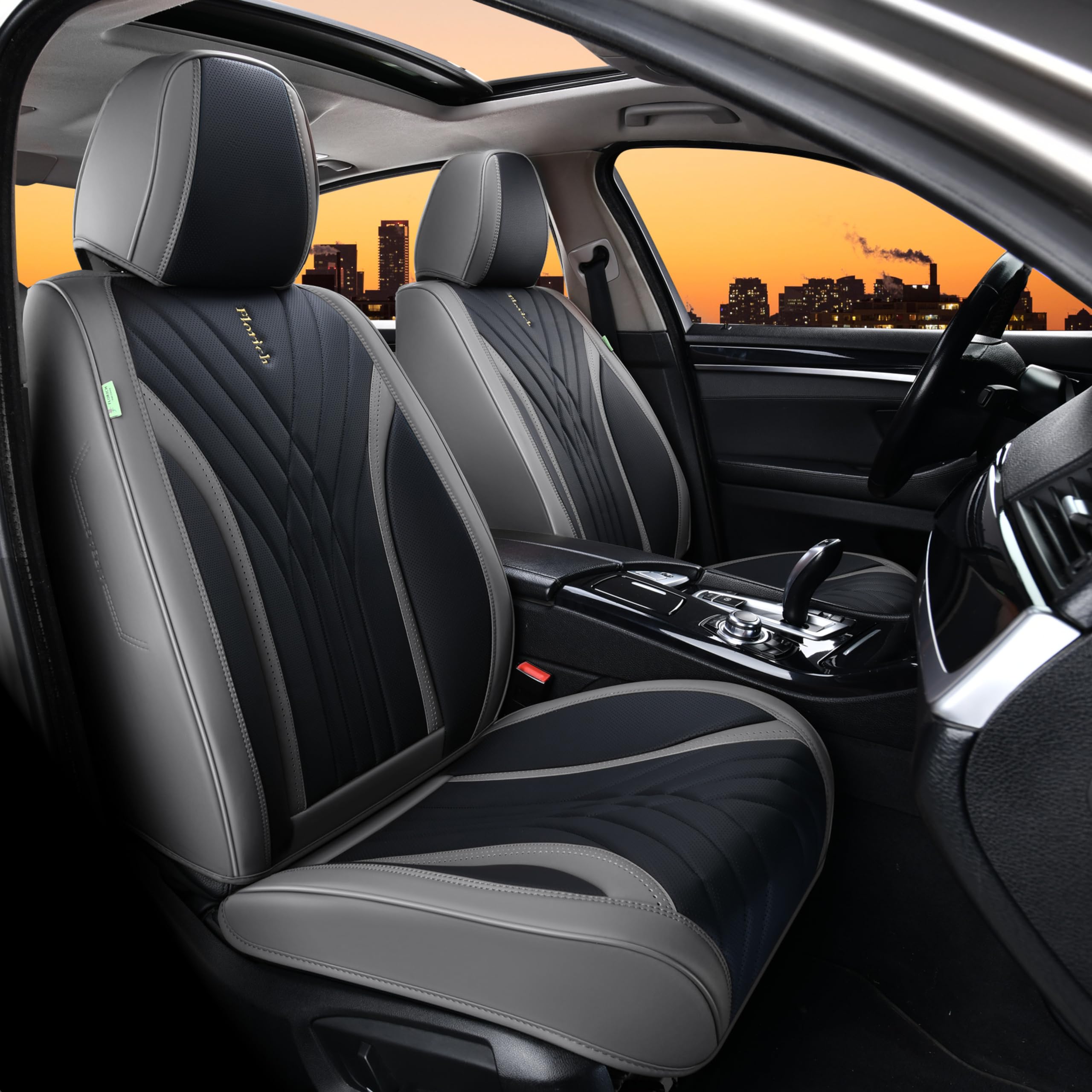 Premium FLORICH Leather Car Seat Covers - 2-Piece Waterproof Front Seat Protectors for Sedan, SUV & Pickup Trucks | Luxury Leatherette Gray Cushion Covers for Comfort & Style | Perfect for Daily Commute, Road Trips & Family Protection