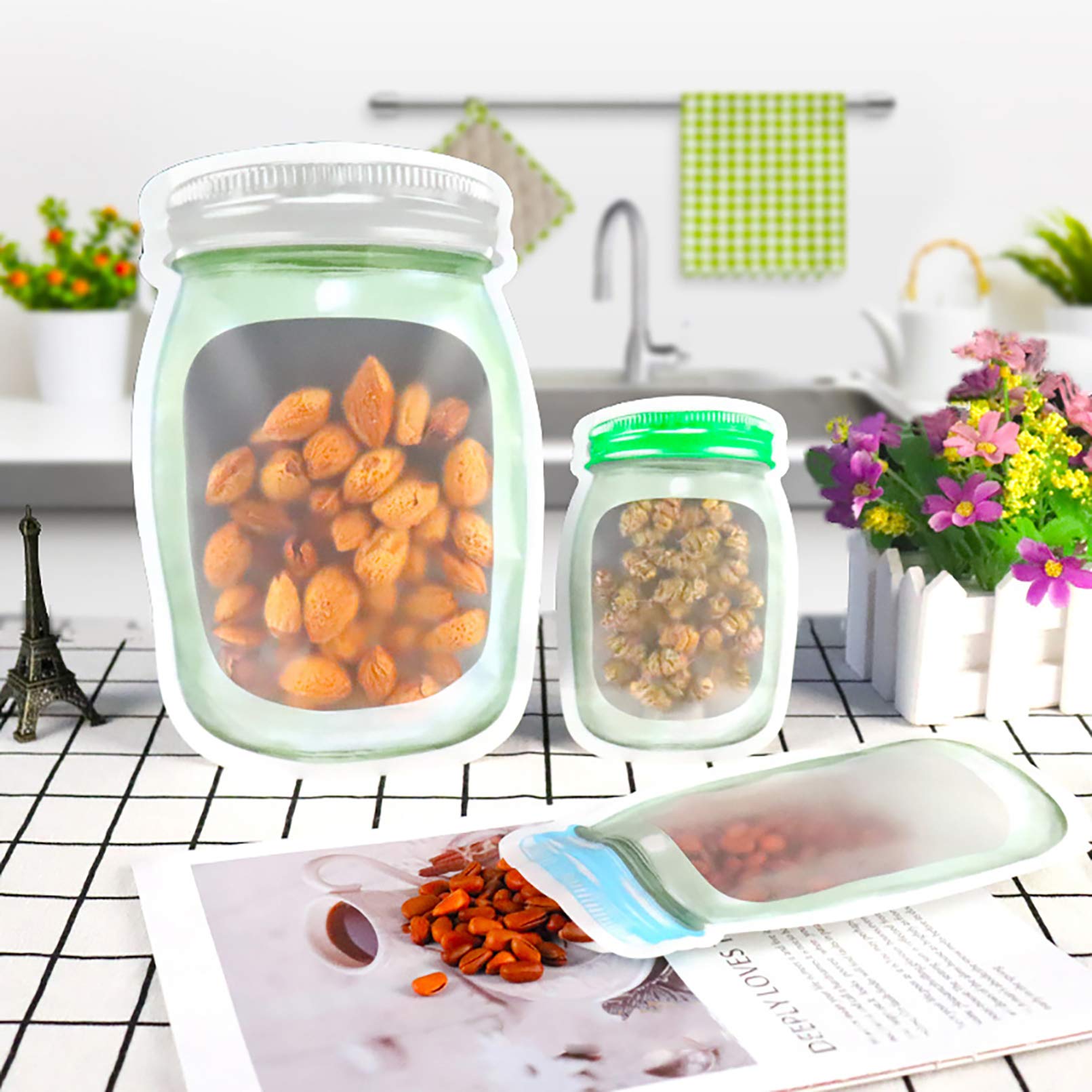 Enkrio 20 Pack Reusable Mason Jar Bags - Leakproof Food Storage Bags for Kitchen, Snacks, Sandwich & Meal Prep | Eco-Friendly Zipper Bags for Mason Jars, Picnics, Camping & On-the-Go Snacking