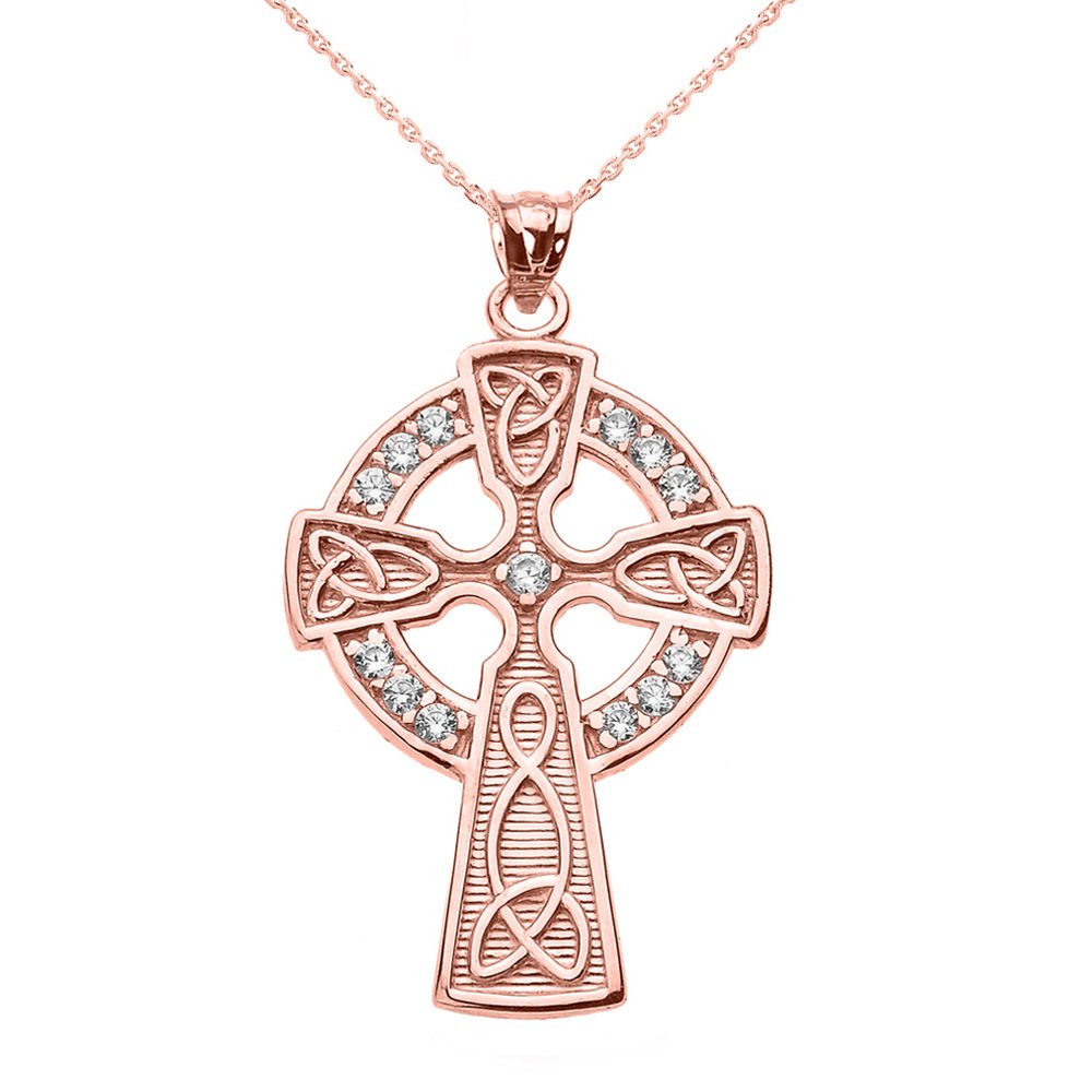 14K Rose Gold Celtic Cross CZ Accent Pendant Necklace for Women - Elegant Irish Jewelry Gift for Christmas, Birthday & Anniversary - Perfect for Daily Wear & Special Occasions