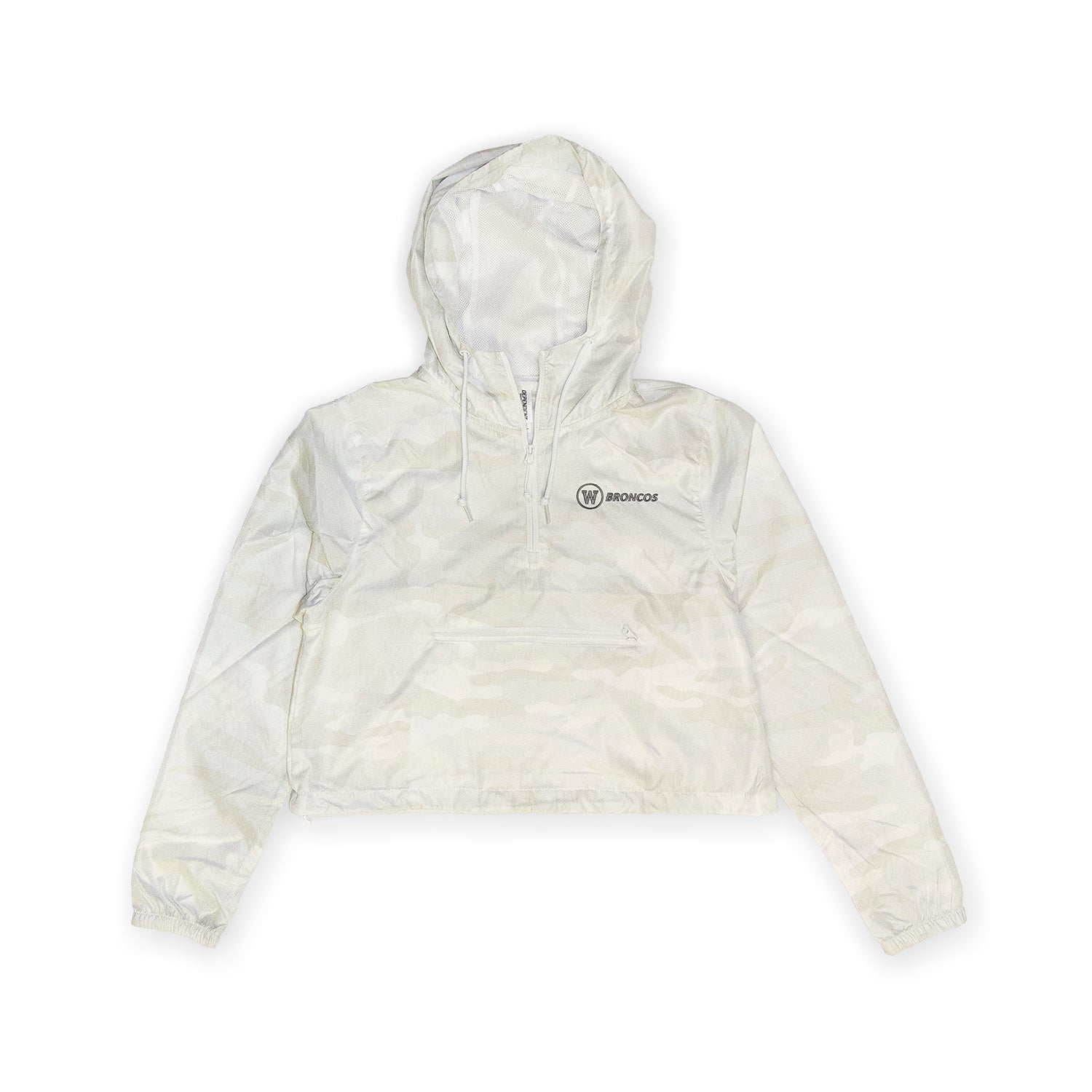 White Camo Crop Windbreaker Jacket - Lightweight Water-Resistant Women's Outerwear for Running, Hiking & Outdoor Activities