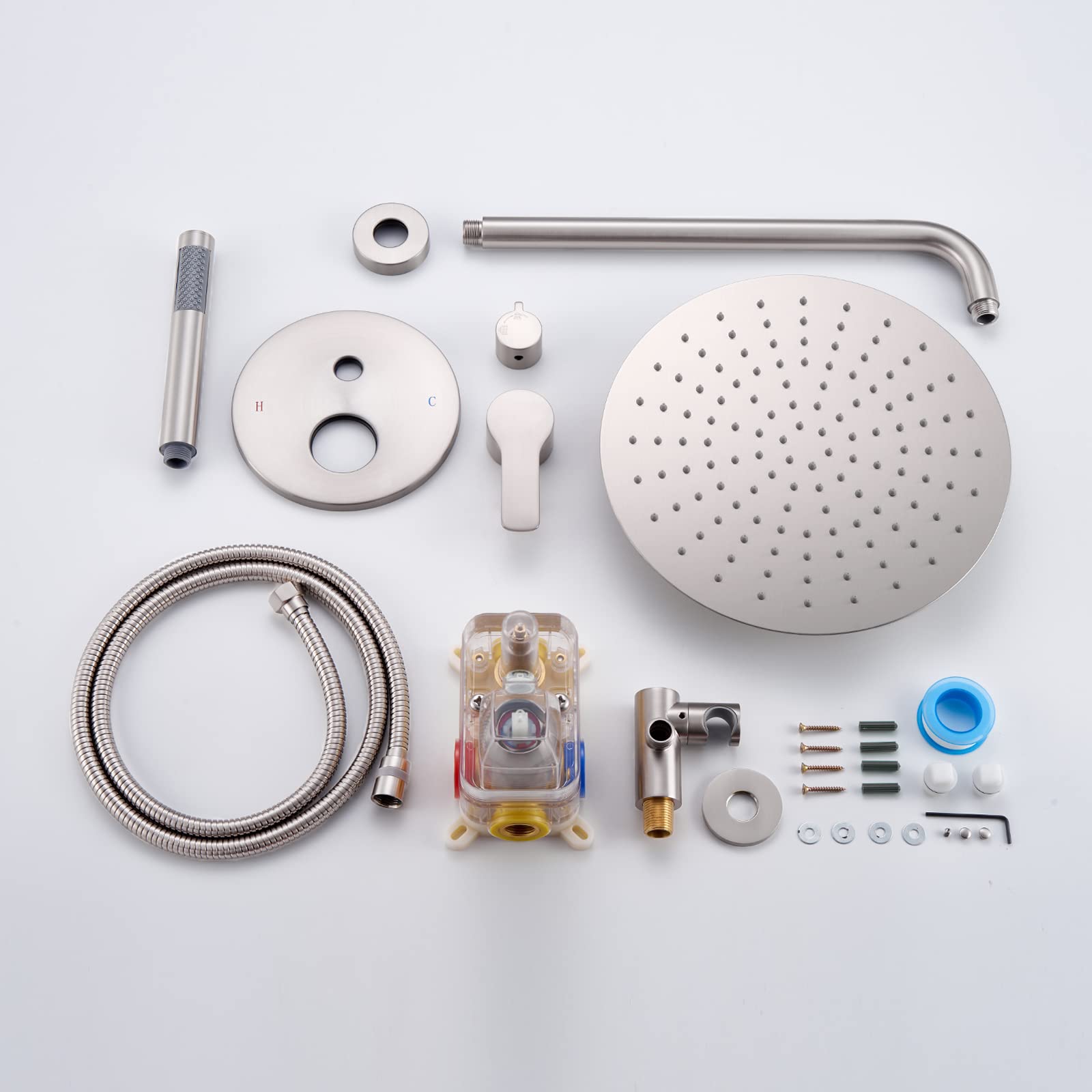 Brushed Nickel Wall Mount Shower System - 10 Inch Rain Shower Head & Handheld Sprayer with Pressure Balance Valve | Bathroom Shower Faucet Mixer Set for Modern Home & Spa-Like Experience