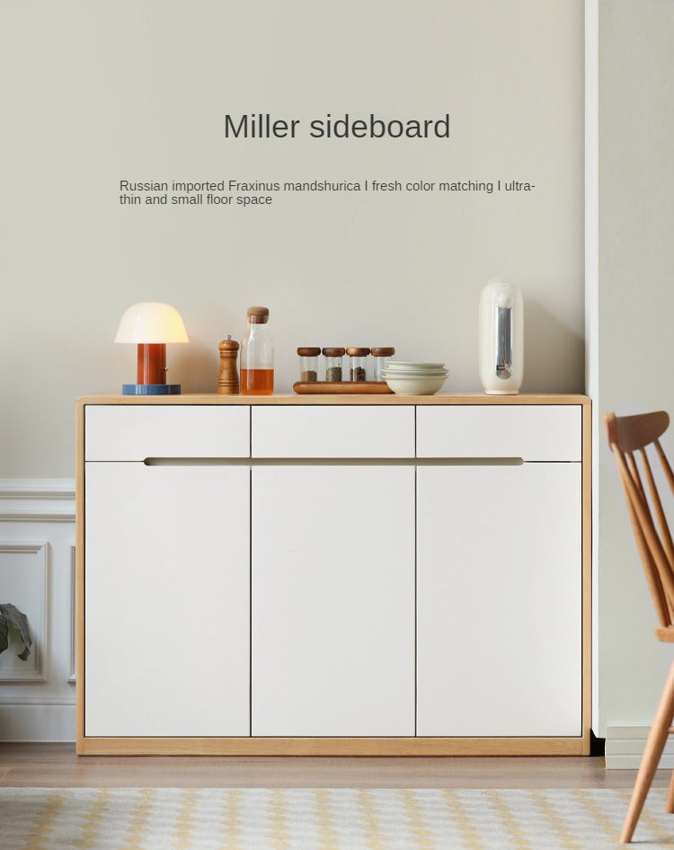Solid Oak Wood Ultra Thin Sideboard - Modern Slim Console Table for Living Room, Entryway, or Dining Room Storage