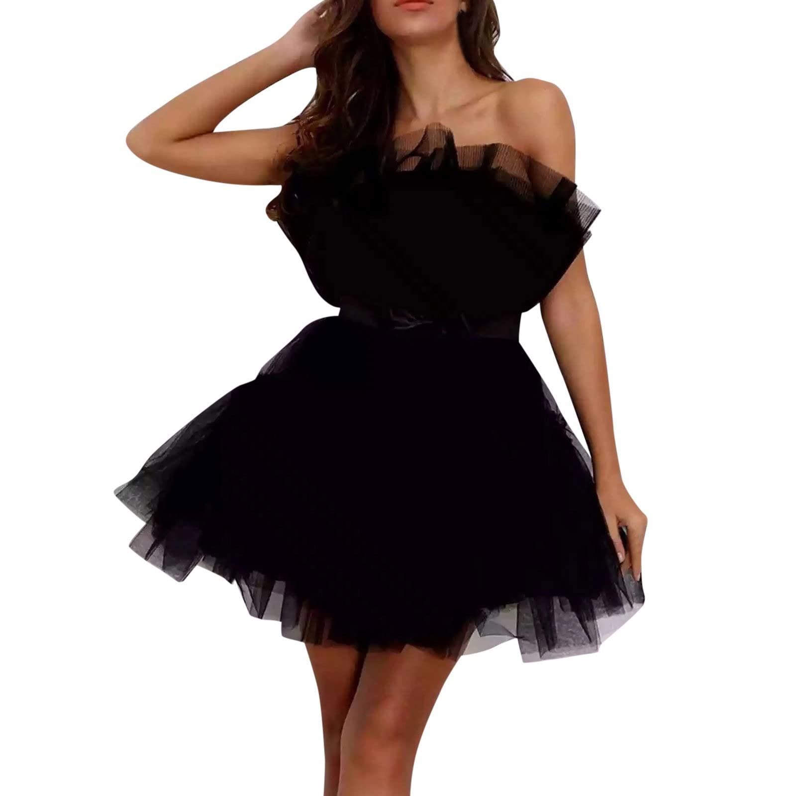 Elegant Strapless Tulle Prom Dress for Women - Short Puffy Mesh Fairy Party Dress with Ruffles | Perfect for Birthday, Prom, Cocktail Parties & Special Occasions
