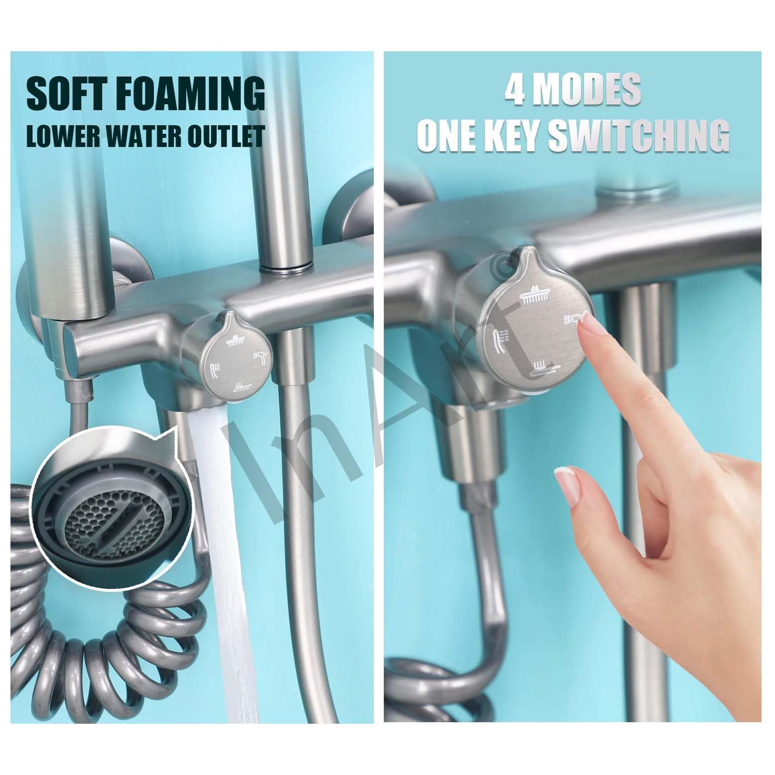Luxury InArt 3-in-1 Shower Panel System with Single Lever Mixer, Hand Shower & Spout - Gun Grey Bathroom Wall Mounted Shower Set for Modern Home Spa Experience