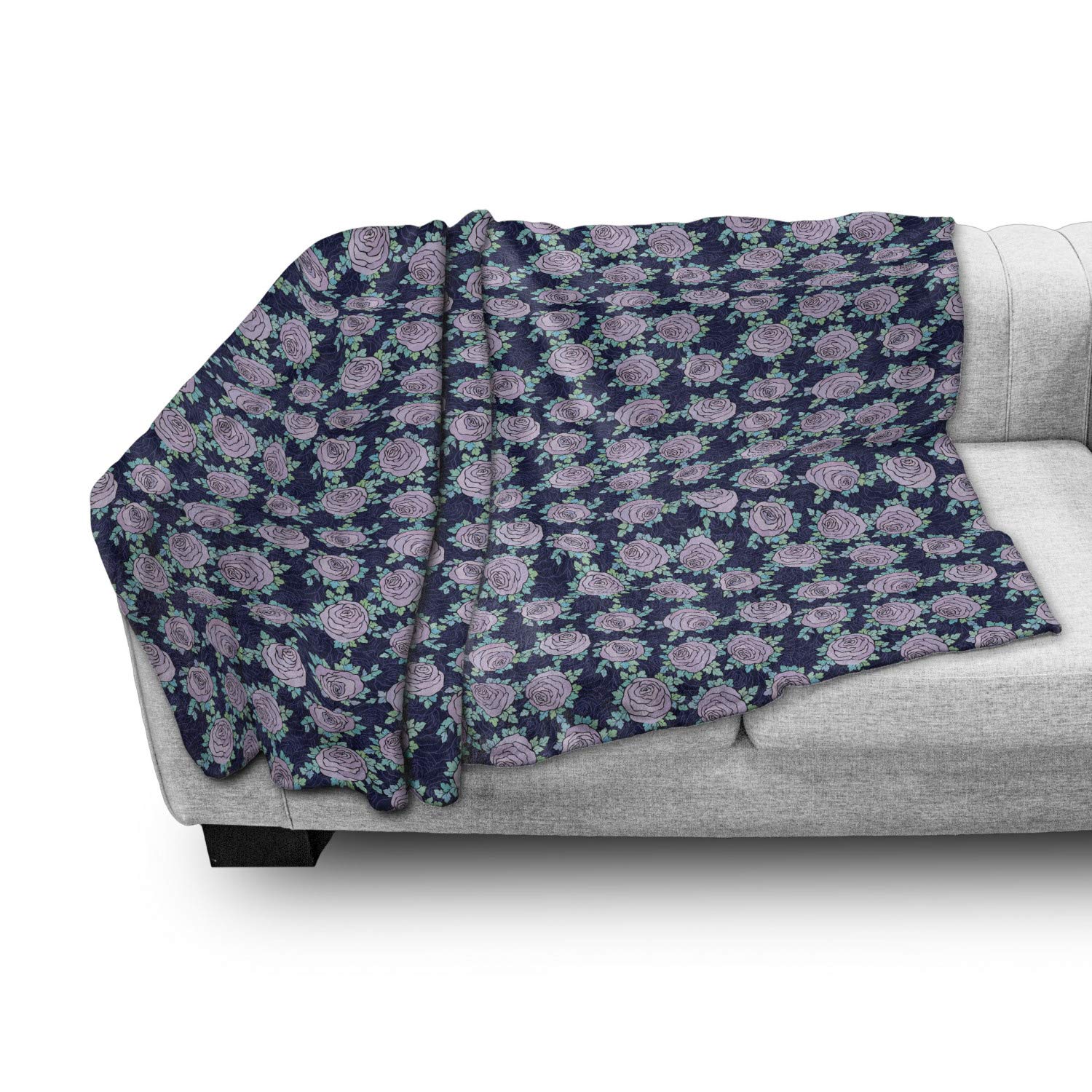 Ambesonne Flannel Fleece Throw Blanket - Romantic Rose Flower & Blue Leaves Design, Soft & Cozy 50