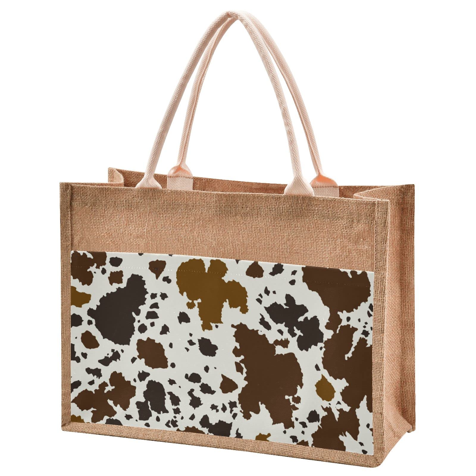 Eco-Friendly Jute Tote Bag with Inner Zipper Pocket - Reusable Burlap Shopping Bag for Women (9.8