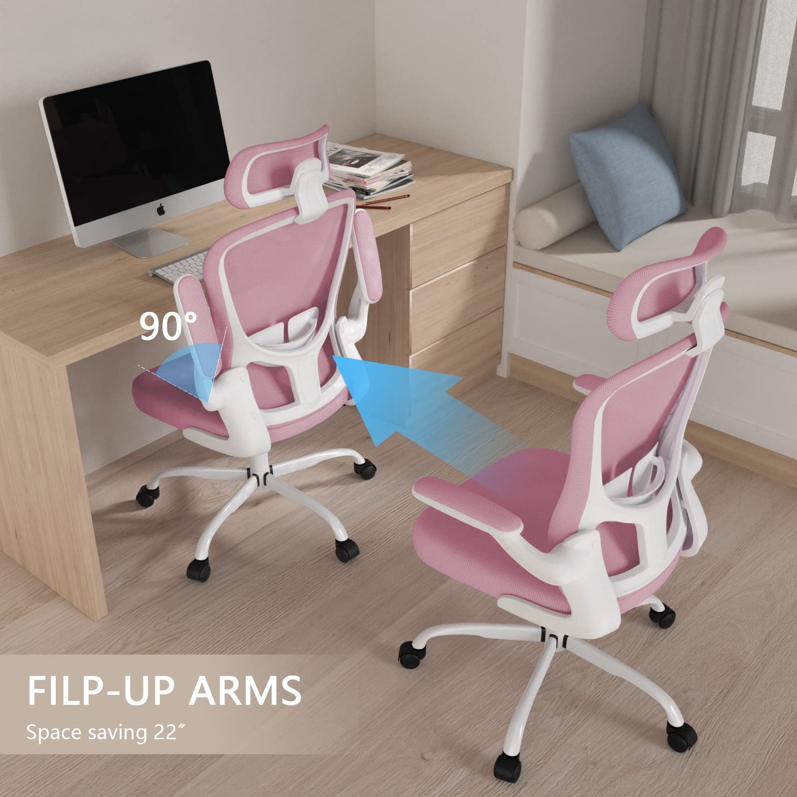Ergonomic High Back Office Chair with Adjustable Lumbar Support & Headrest - Breathable Mesh Swivel Task Chair with Flip-Up Armrests - Perfect for Home Office, Gaming & Workspace Comfort
