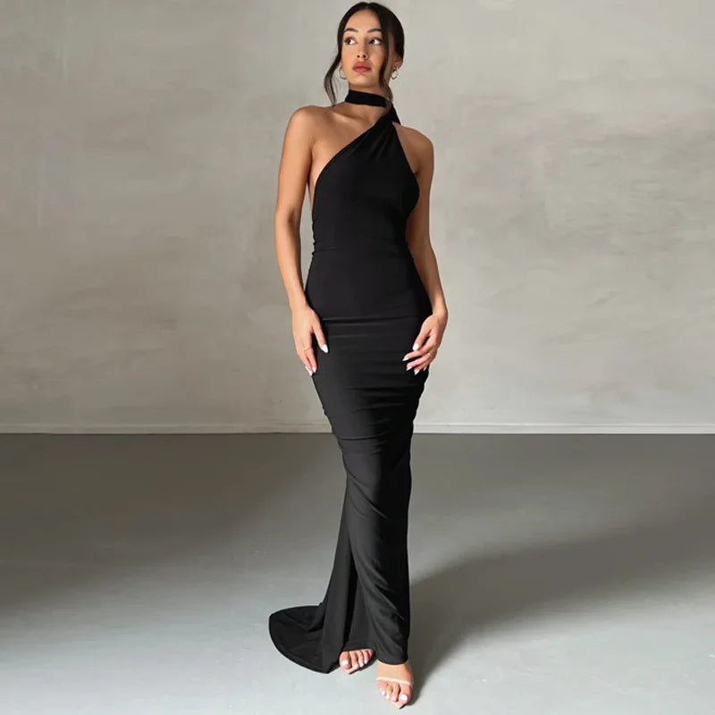 2023 New Fashion Elegant Maxi Dress for Women - Sexy One Shoulder Bodycon Slim Pleated Solid Backless Party Dress | Perfect for Club Nights, Evening Events & Special Occasions