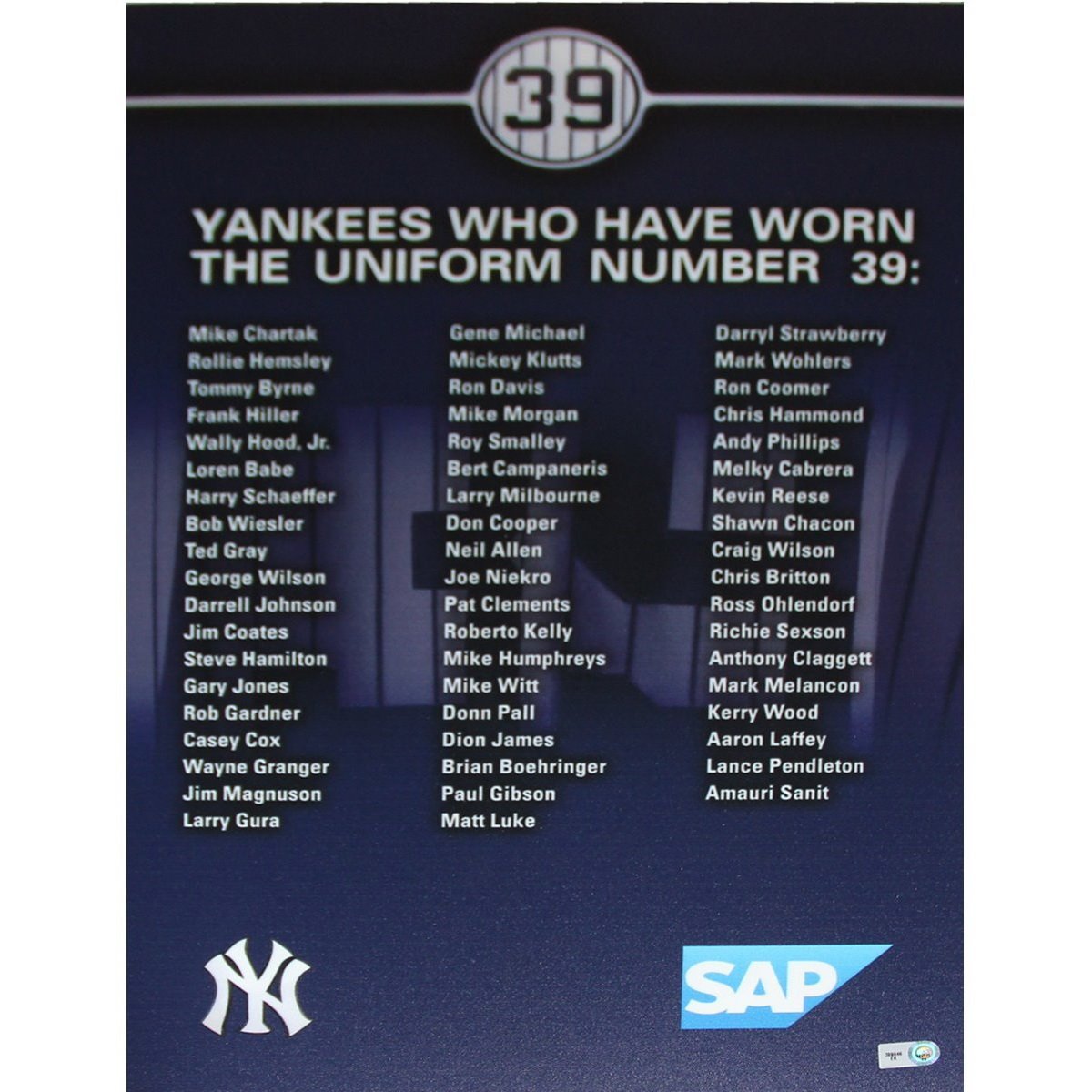Authentic Yankee Stadium NY Suite Level Player History Number Sign #39 Darryl Strawberry - Vintage Baseball Memorabilia for Fans & Collectors - Perfect for Sports Bars, Man Caves & Game Rooms