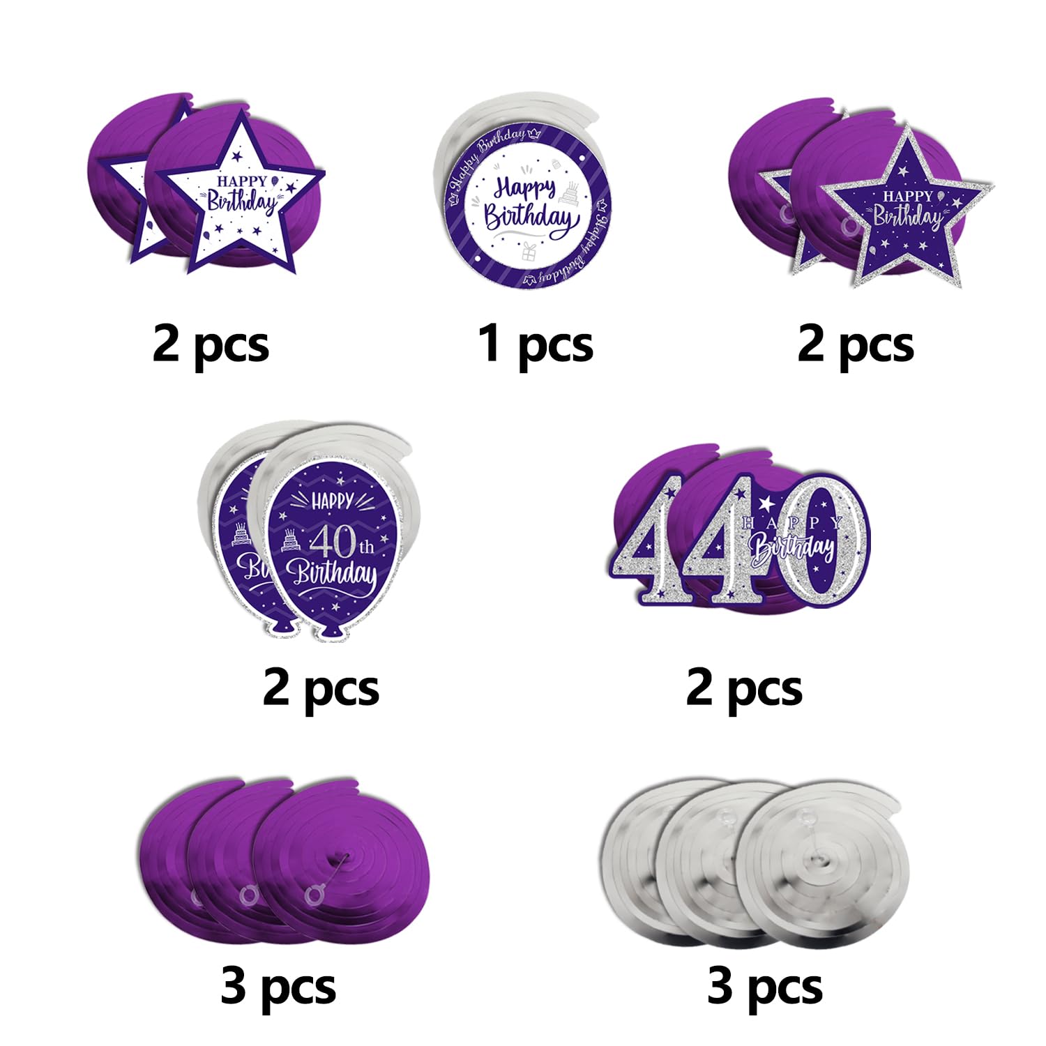 40th Birthday Party Decorations - 15 Pcs Purple & Silver Glitter Swirl Streamers Kit for Hanging Decor, Perfect for 40th Birthday Sign, Backdrop, Wall & Ceiling Decorations | Great for Anniversary Celebrations, Milestone Parties & Festive Events
