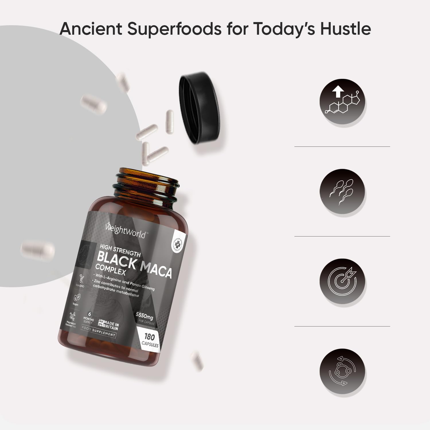 Premium 5550mg Maca Root Capsules - 180 Count (6 Month Supply) with L-Arginine & Panax Ginseng - Black & Yellow Maca for Energy, Fertility & Vitality - Supports Reproductive Health (EFSA Approved) - Ideal for Men & Women - Perfect for Daily Wellness, Workout Boost & Hormonal Balance