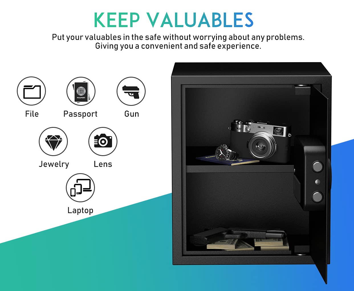 RPNB Deluxe Digital Keypad Safe Box - 1.52 Cubic Feet Steel Alloy Drop Safe with Money Storage for Home, Office & Hotel | Secure Jewelry, Cash & Valuables | Ideal for Business Security & Personal Use