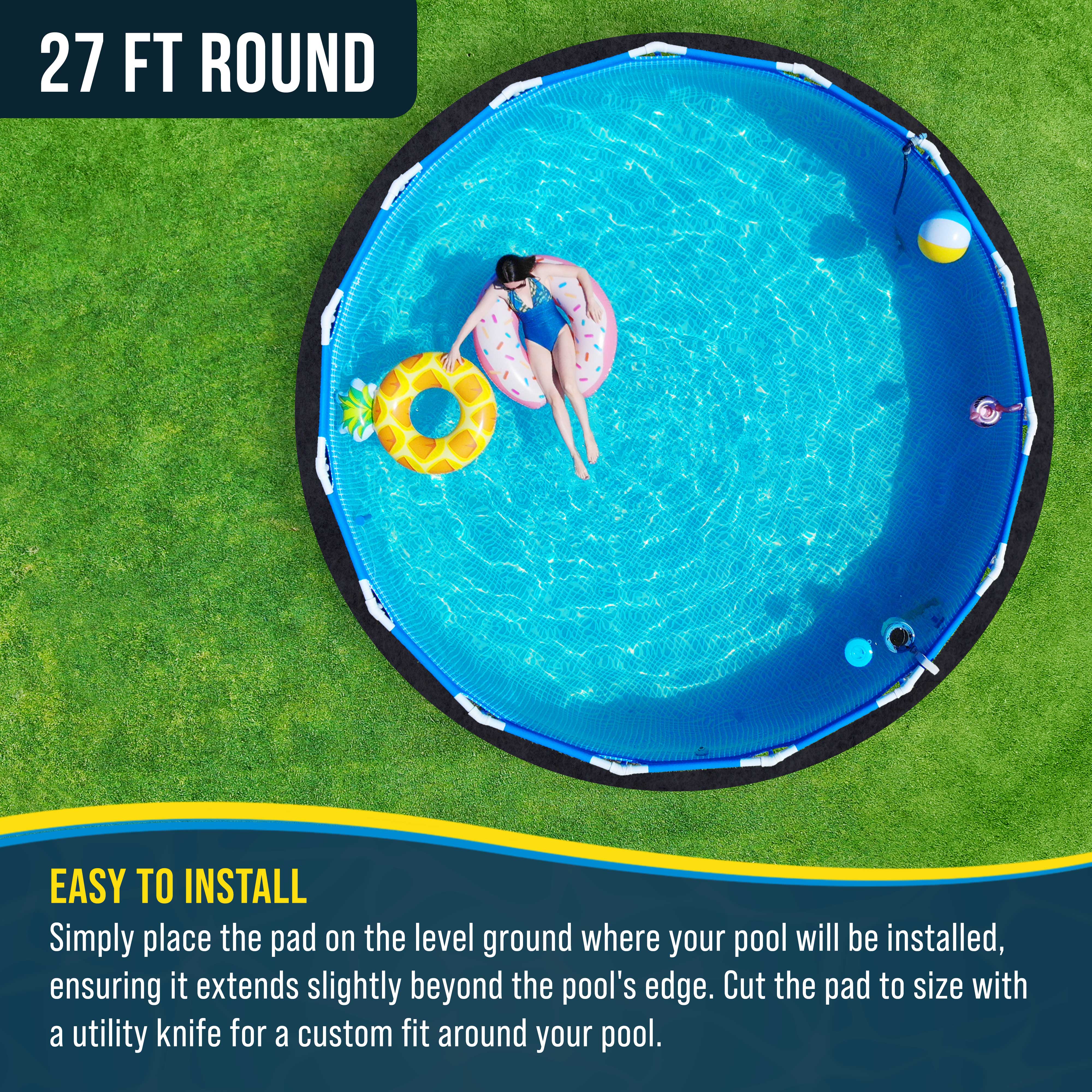 27FT Heavy Duty Round Pool Liner Pad for Above Ground Swimming Pools - Durable Weed Barrier Fabric Protects Against Punctures & Extends Liner Life | Perfect for Backyard, Inground & Seasonal Pool Protection