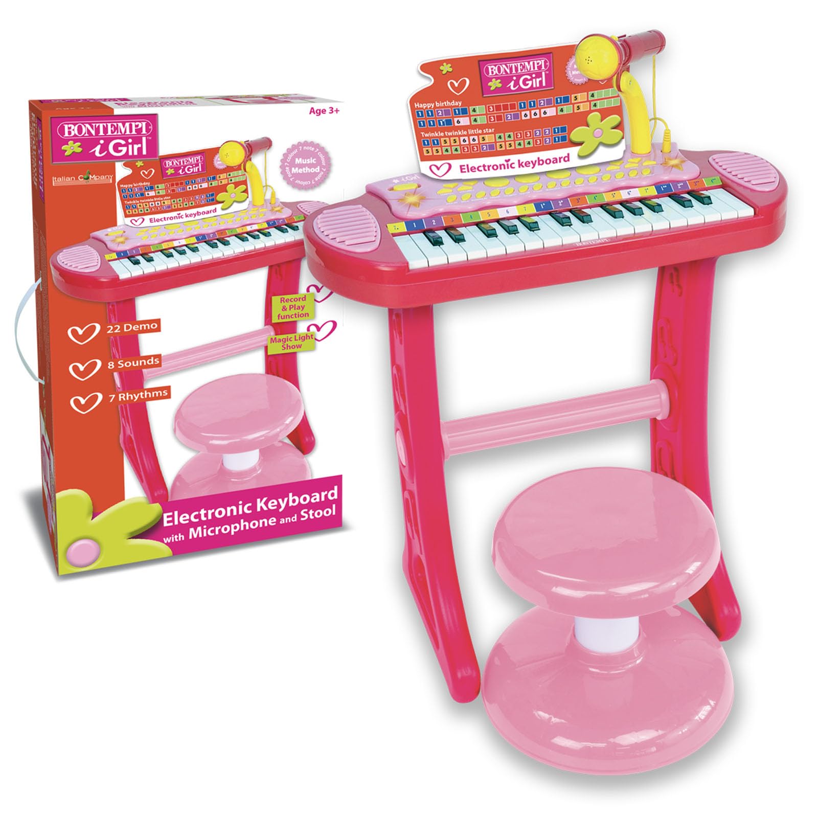 13 3671 Electronic Keyboard Organ with Stand, Microphone & Stool - Portable Digital Piano for Kids & Beginners, Multi-Color - Perfect for Home Music Practice, Birthday Gifts & Classroom Learning