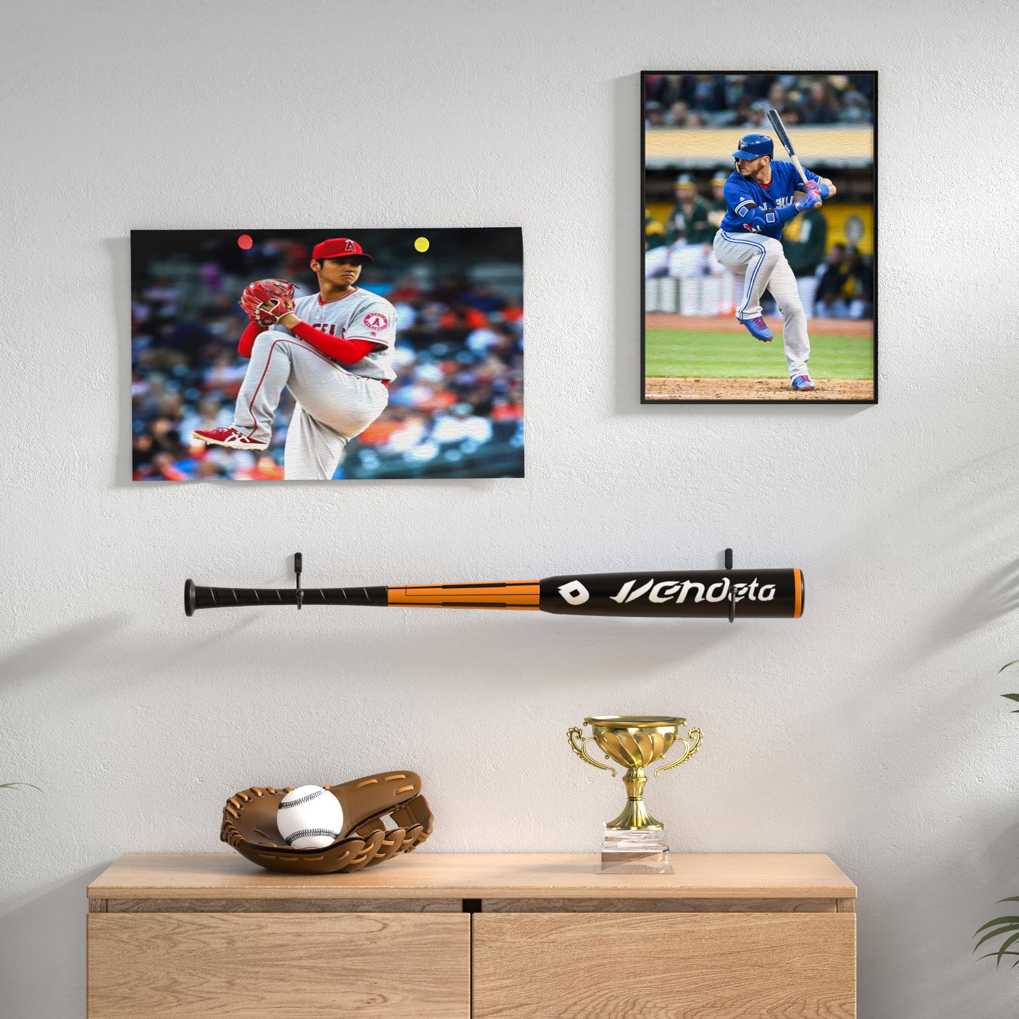 Black Iron Baseball Bat Holder Wall Mount - Heavy Duty Softball Bat Display Rack & Storage Case with Hanging Hooks | Perfect for Living Room, Bedroom, Entryway, Garage Organization & Sports Decor
