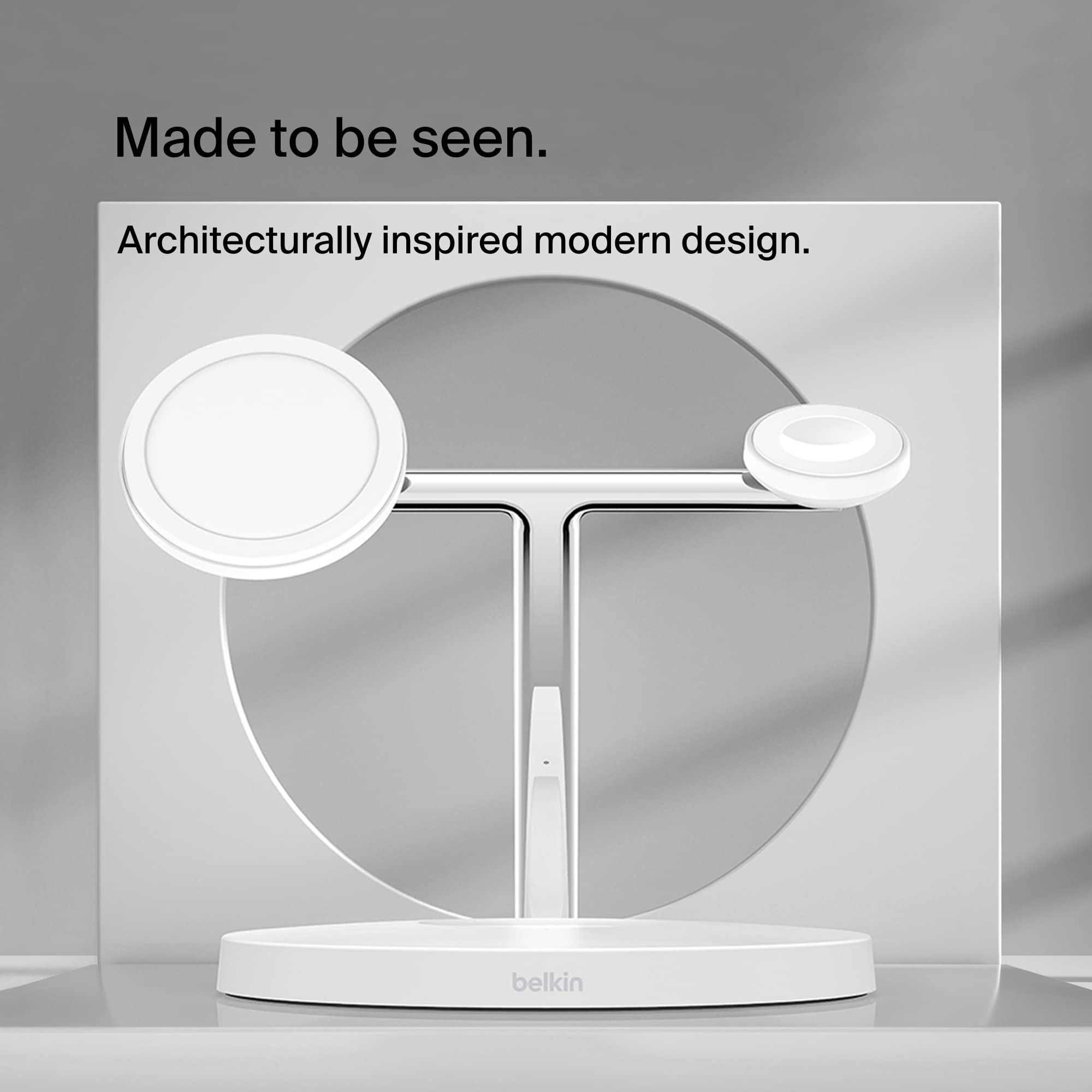 Belkin MagSafe 3-in-1 Wireless Charging Station - 15W Fast Charger for iPhone 16/15/14/13/12 Series, Apple Watch 10/9/8/SE/Ultra & AirPods - White | Perfect for Bedside, Office Desk & Travel Charging