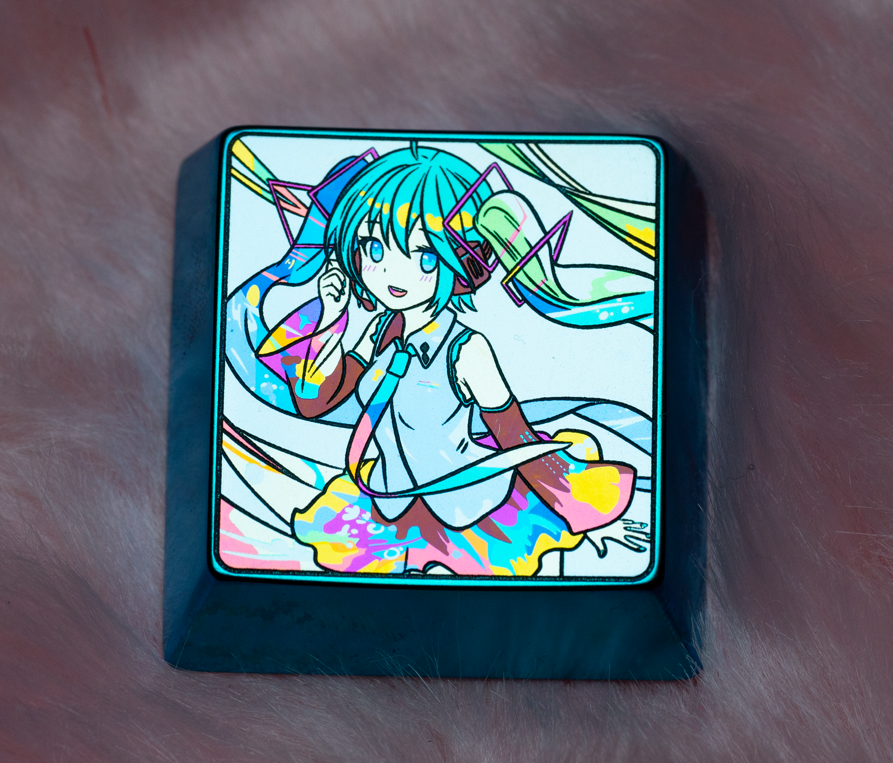 Hatsune Miku 4U Colorful Titanium Alloy Metal Custom Keycap - Anime Keyboard Decoration for Mechanical Gaming Keyboards - Perfect for Cosplay Fans & PC Enthusiasts
