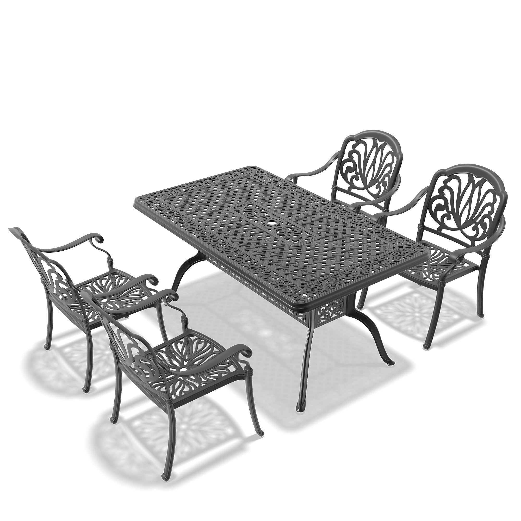 5-Piece Cast Aluminum Patio Furniture Set with Cushions (Random Colors) - Durable Outdoor Seating for Garden, Poolside & Backyard Relaxation