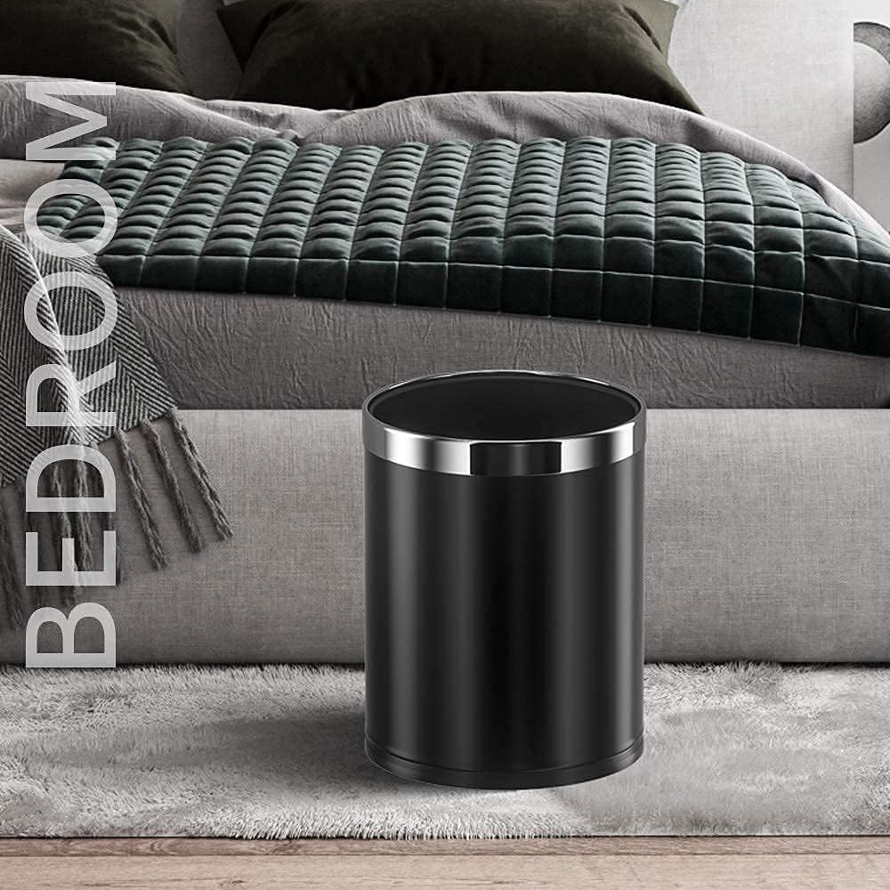 Open Top Metal Trash Can - Black Round Waste Basket for Hotel, Restaurant & Office Use - Durable Garbage Bin for Commercial Spaces, Reception Areas & Housekeeping