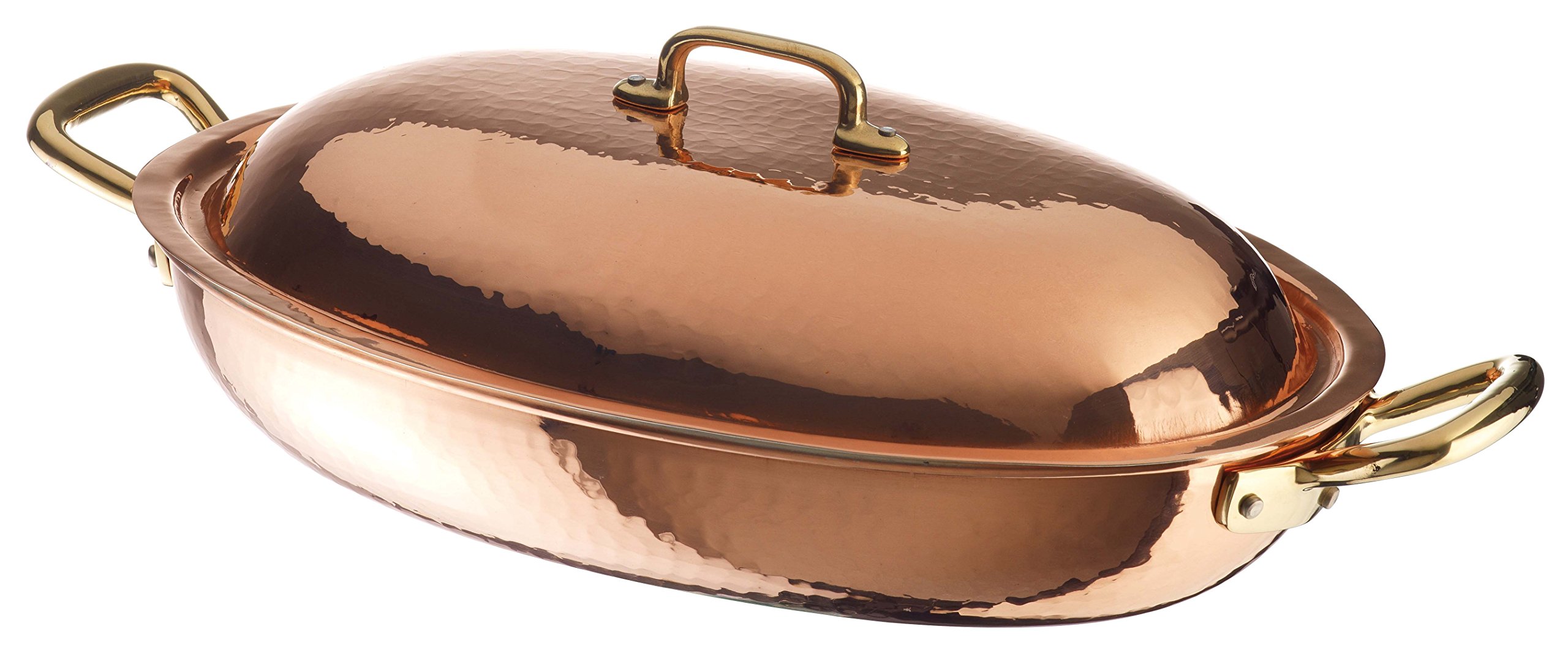 Paderno World Cuisine Oval Copper-Tin Roasting Pan with Copper Lid - Premium Cookware for Roasting Turkey, Chicken & Vegetables - Perfect for Thanksgiving, Christmas & Holiday Cooking