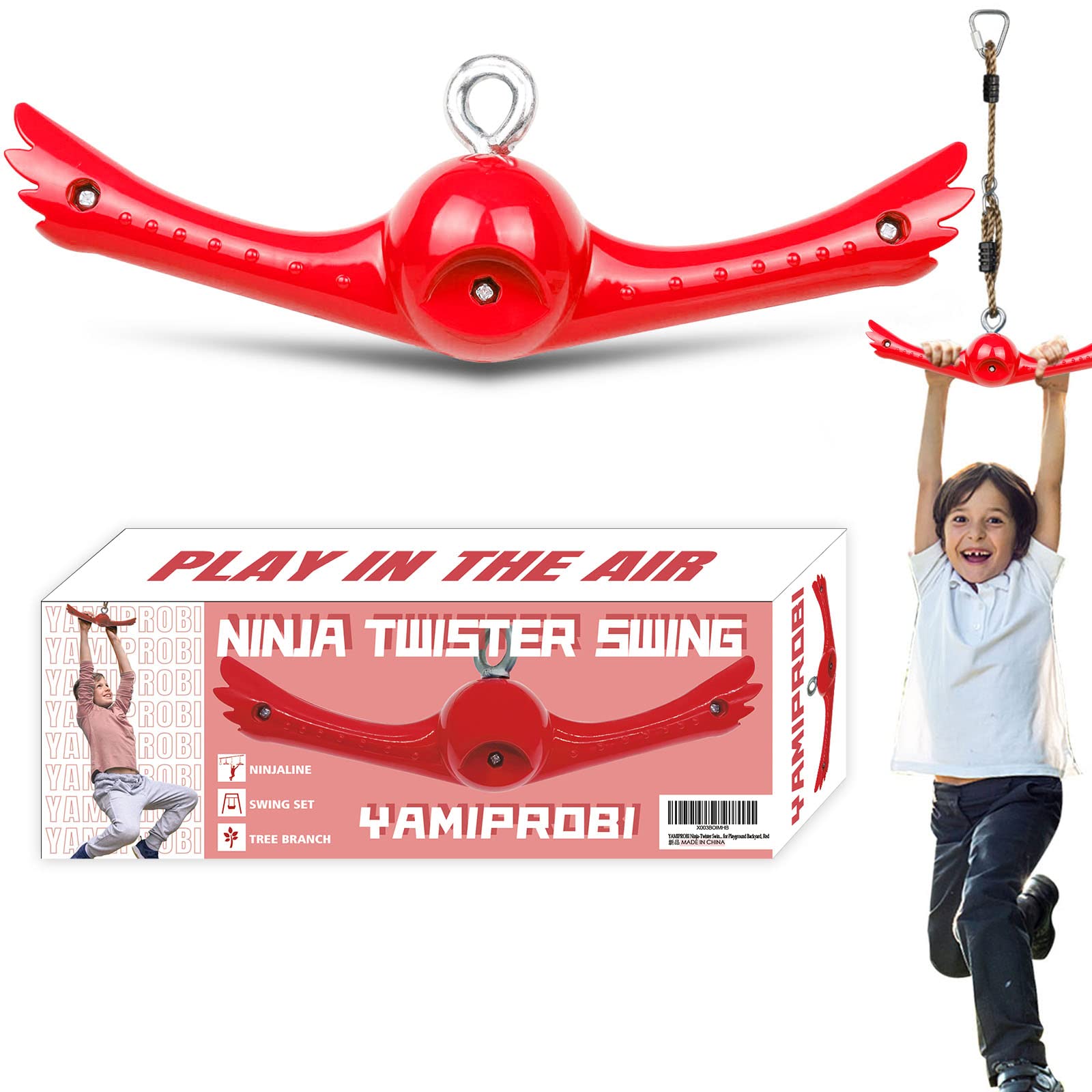 Ninja Twister Swing Spins Set - 360° Rotating Handle Slackline Accessories for Kids | Outdoor Playground & Backyard Ninja Warrior Training Toy (Red) | Perfect for Adventure Parks, Backyard Fun & Kids Fitness Training