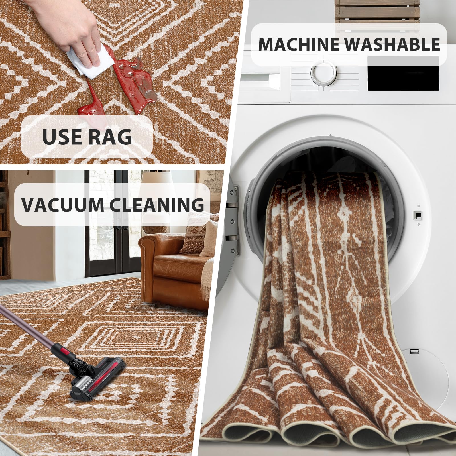 BESTSWEETIE 8x10 Washable Non-Slip Low Pile Area Rug - Western Aztec Print Pattern for Living Room, Bedroom, Entryway - Yellow Brown & Cream - Perfect for Home Decor, Dorm, Office & High Traffic Areas