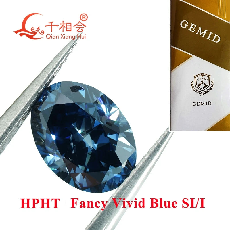 1.3ct VS 2.1ct Oval HPHT Lab-Grown Diamond - Fancy Vivid Blue Sapphire Color, GEMID Certified Loose Stone for Engagement Rings & Fine Jewelry Making