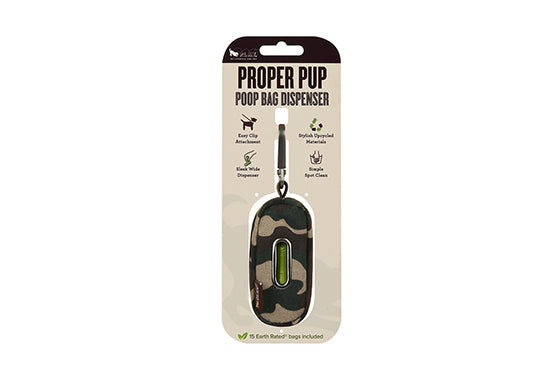 P.L.A.Y. Camo Green Dog Waste Bag Dispenser - Portable Poop Bag Holder for Walking, Hiking & Travel with Your Pet