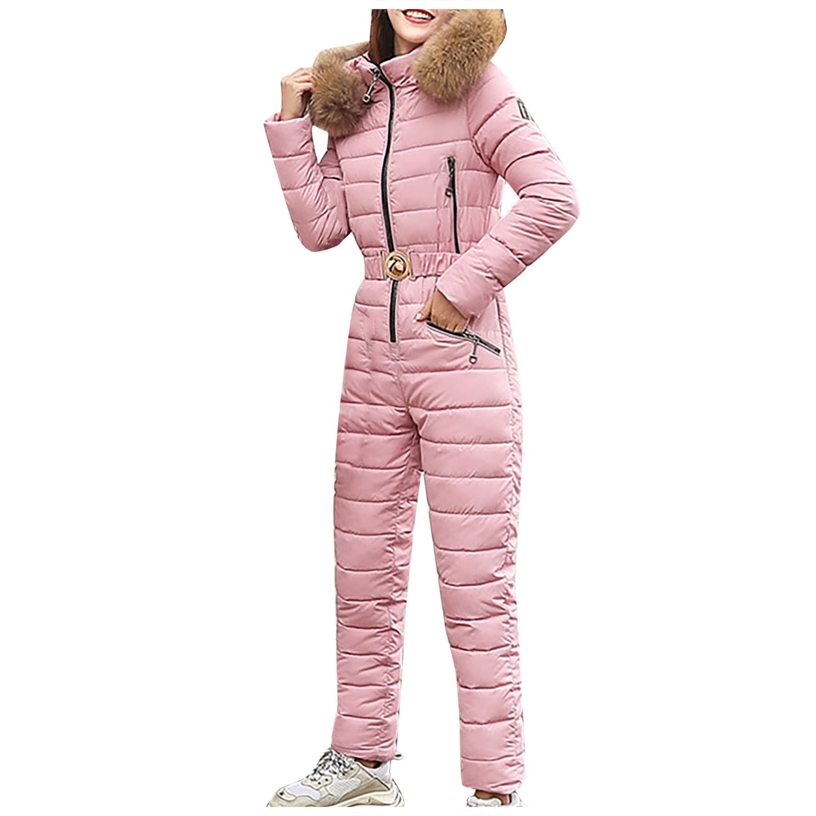 Plus Size Women's Snow Suits - Winter Ski Jumpsuit with Hood & Fur Trim | Waterproof Skiing Outfit for Cold Weather | Perfect for Skiing, Snowboarding & Winter Adventures