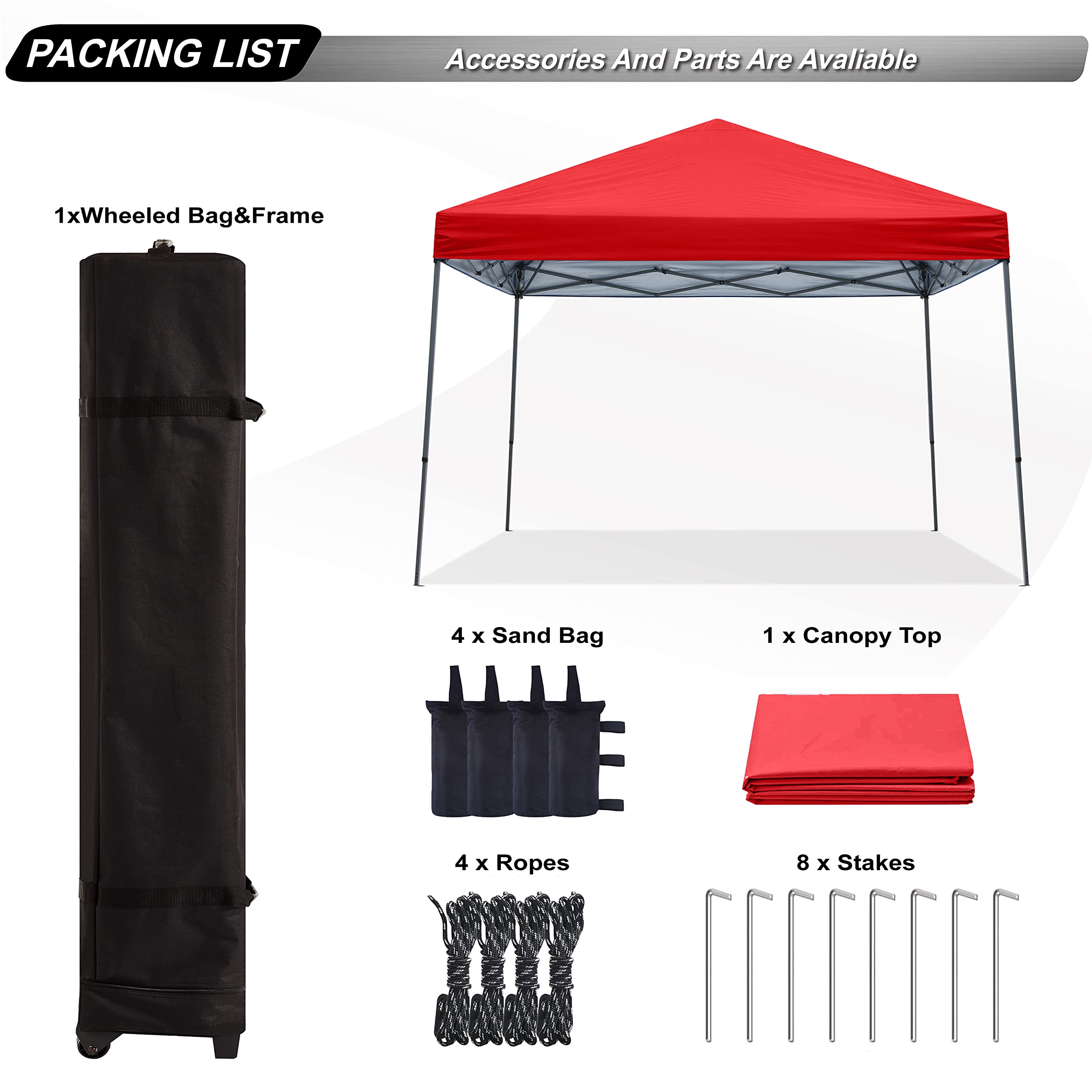 ABCCANOPY Stable Pop Up Outdoor Canopy Tent - Red, Waterproof & Portable for Camping, Beach, Picnics, and Outdoor Events