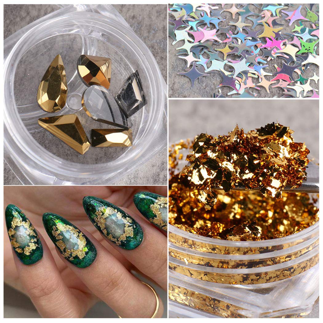 Anjetan 4 Pack Nail Sequins Glitter Flakes - Shining Nail Art Decorations for Acrylic Nails, Manicure, Pedicure & DIY Nail Designs - Perfect for Parties, Weddings, Salons & Home Nail Care