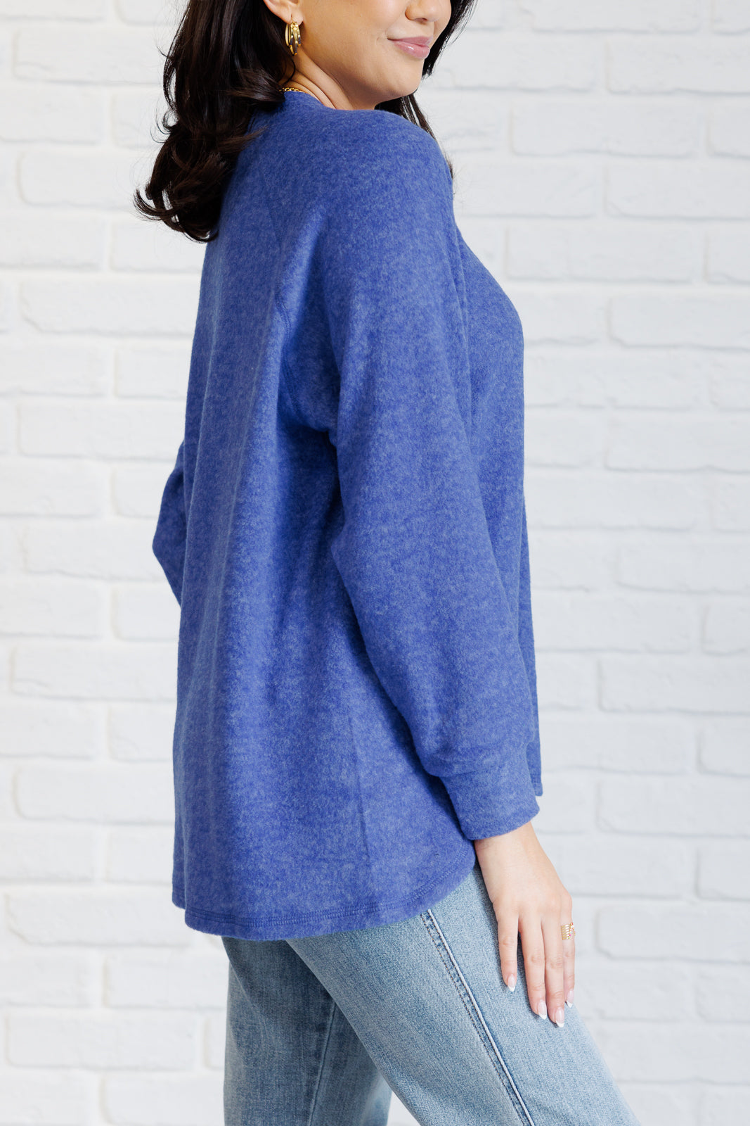Keeping it Real Brushed Melange Hacci Long Sleeve Tee - Soft Casual Women's Top in Bright Blue | Perfect for Everyday Wear, Layering & Fall Outfits