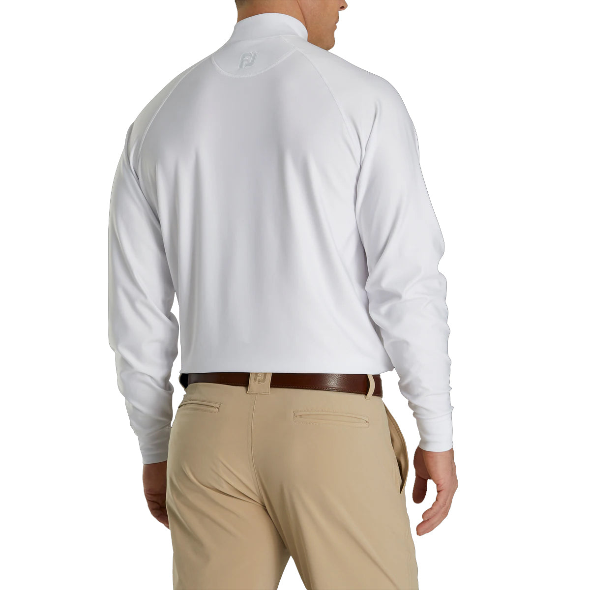 FootJoy Men's Mock White Long Sleeve Golf Shirt - Moisture-Wicking Performance Polo for Comfort & Style on the Course