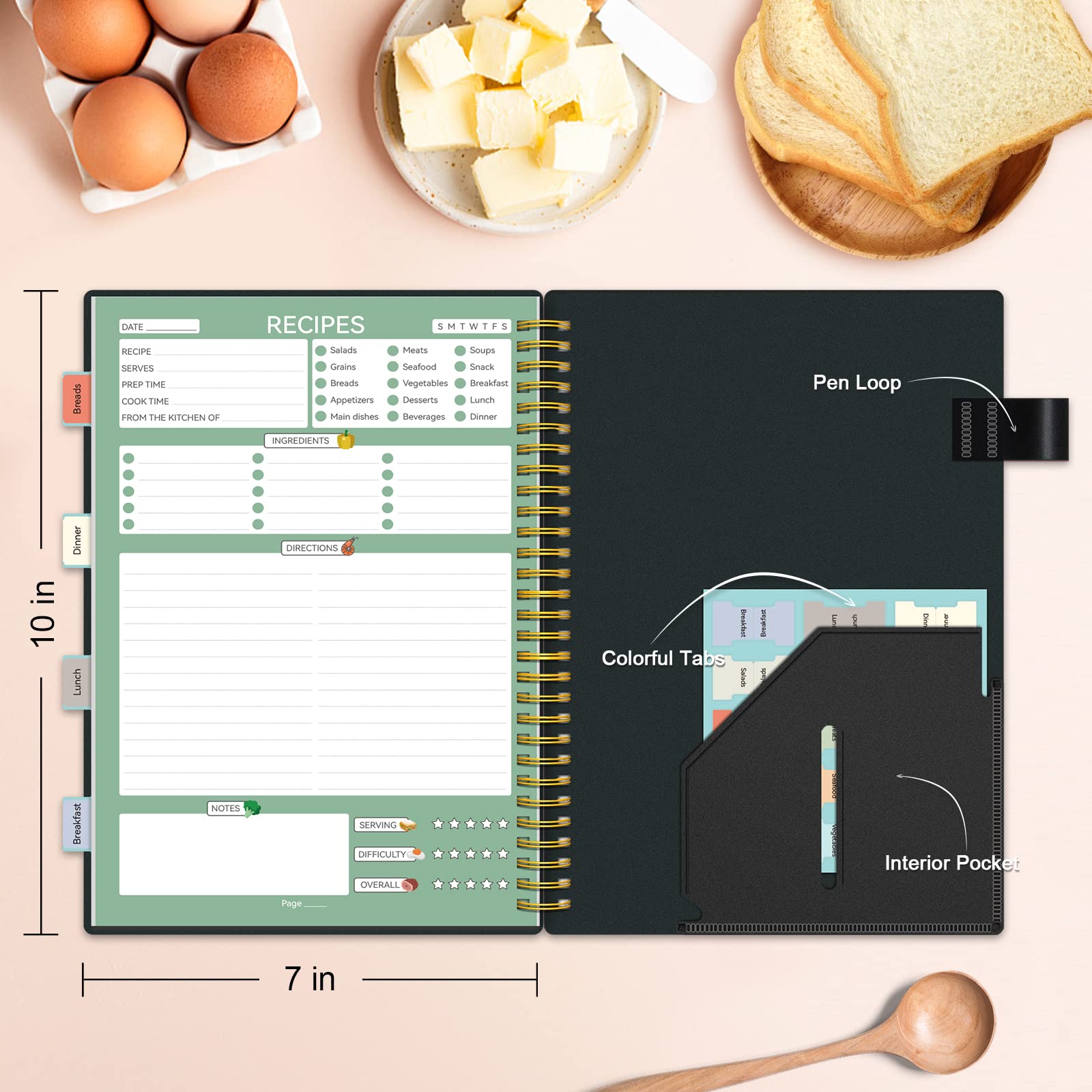 ALLTREE Spiral Recipe Notebook - 120 Pages with 15 Tabs for Organizing Family Recipes, 5.5